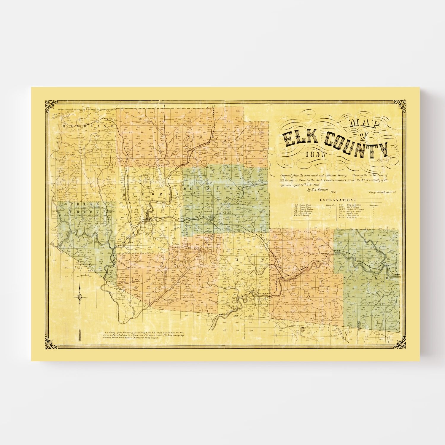 Vintage Map of Elk County, Pennsylvania 1855 by Ted's Vintage Art