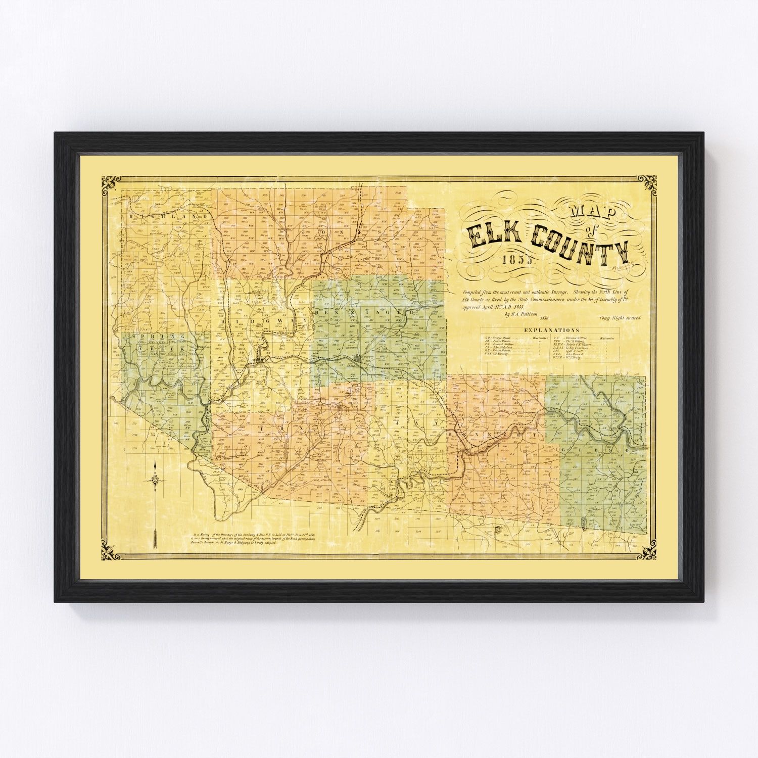 Vintage Map of Elk County, Pennsylvania 1855 by Ted's Vintage Art