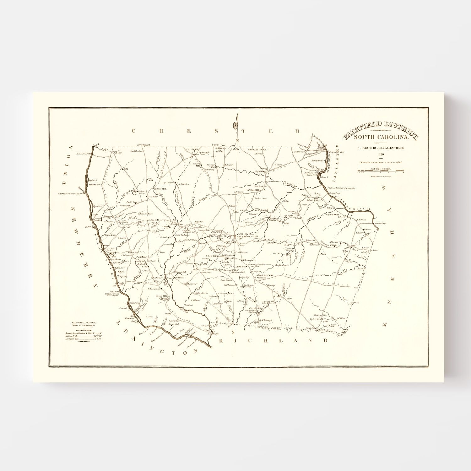 Vintage Map of Fairfield County, South Carolina 1825 by Ted's Vintage Art