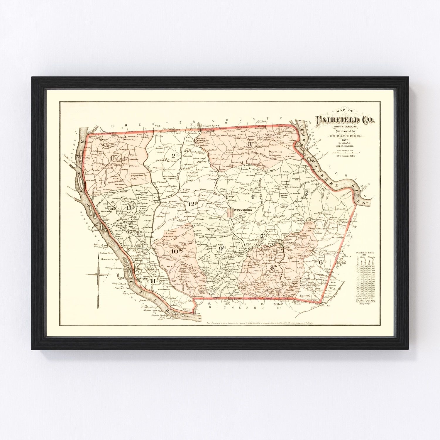 Vintage Map of Fairfield County, South Carolina 1876 by Ted's Vintage Art