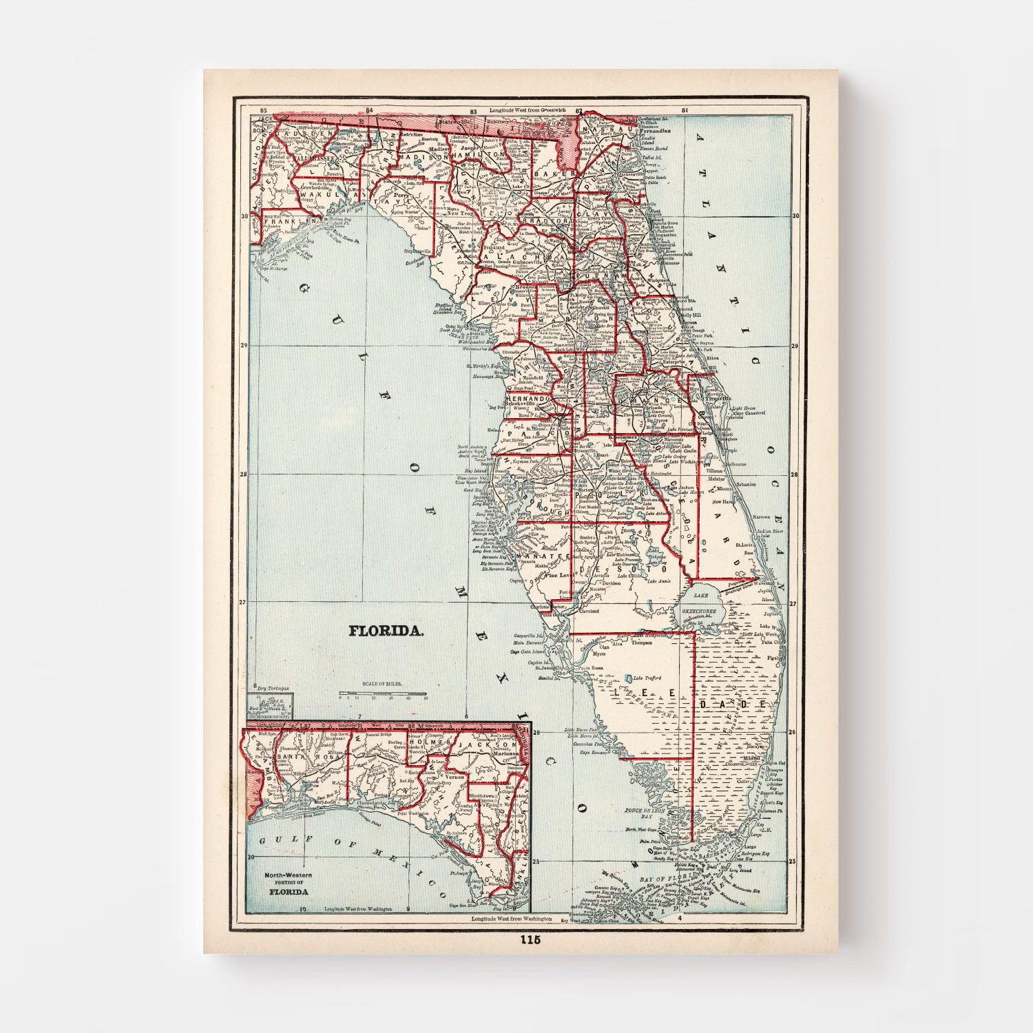 Vintage Map of Florida, 1893 by Ted's Vintage Art