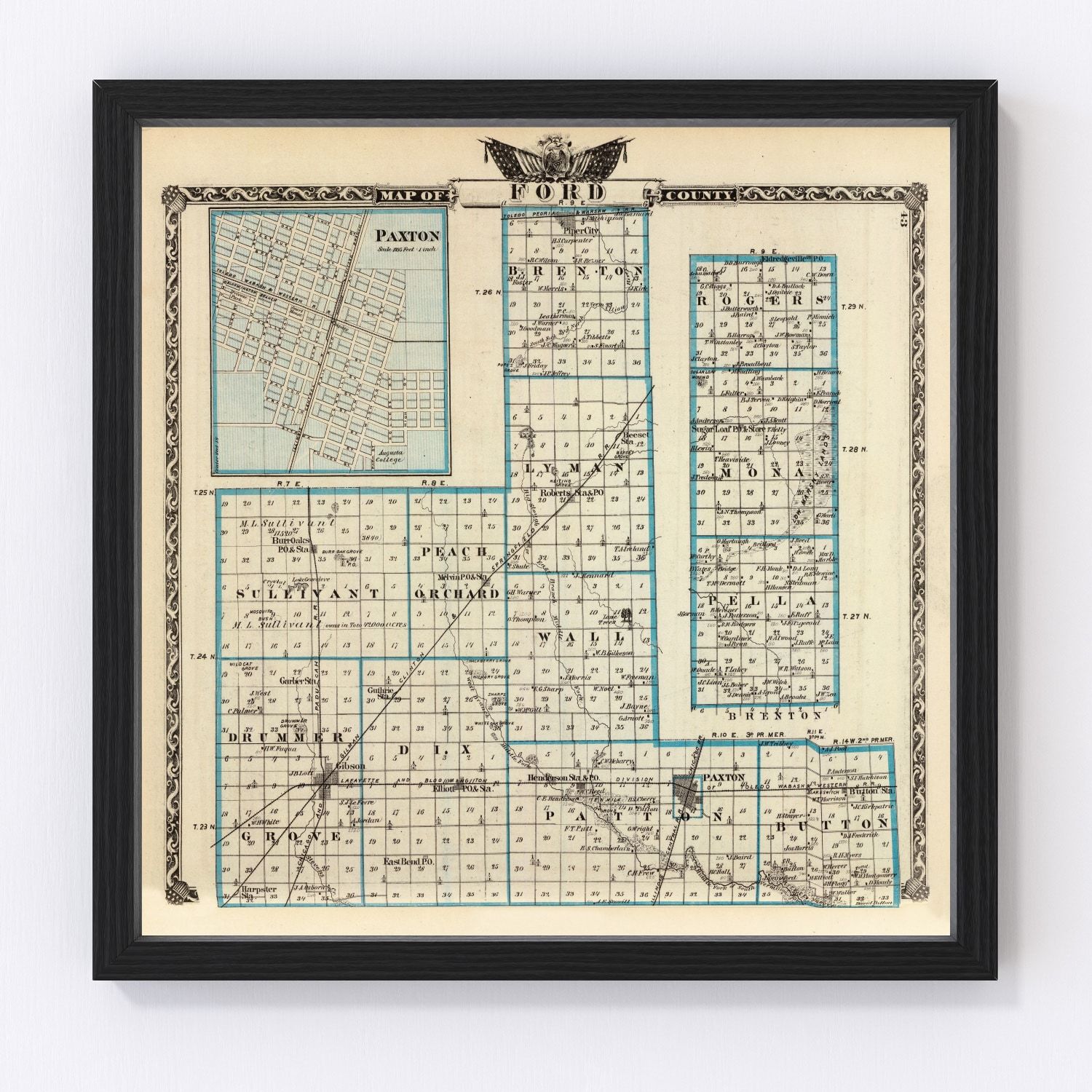 Vintage Map of Ford County Illinois, 1876 by Ted's Vintage Art