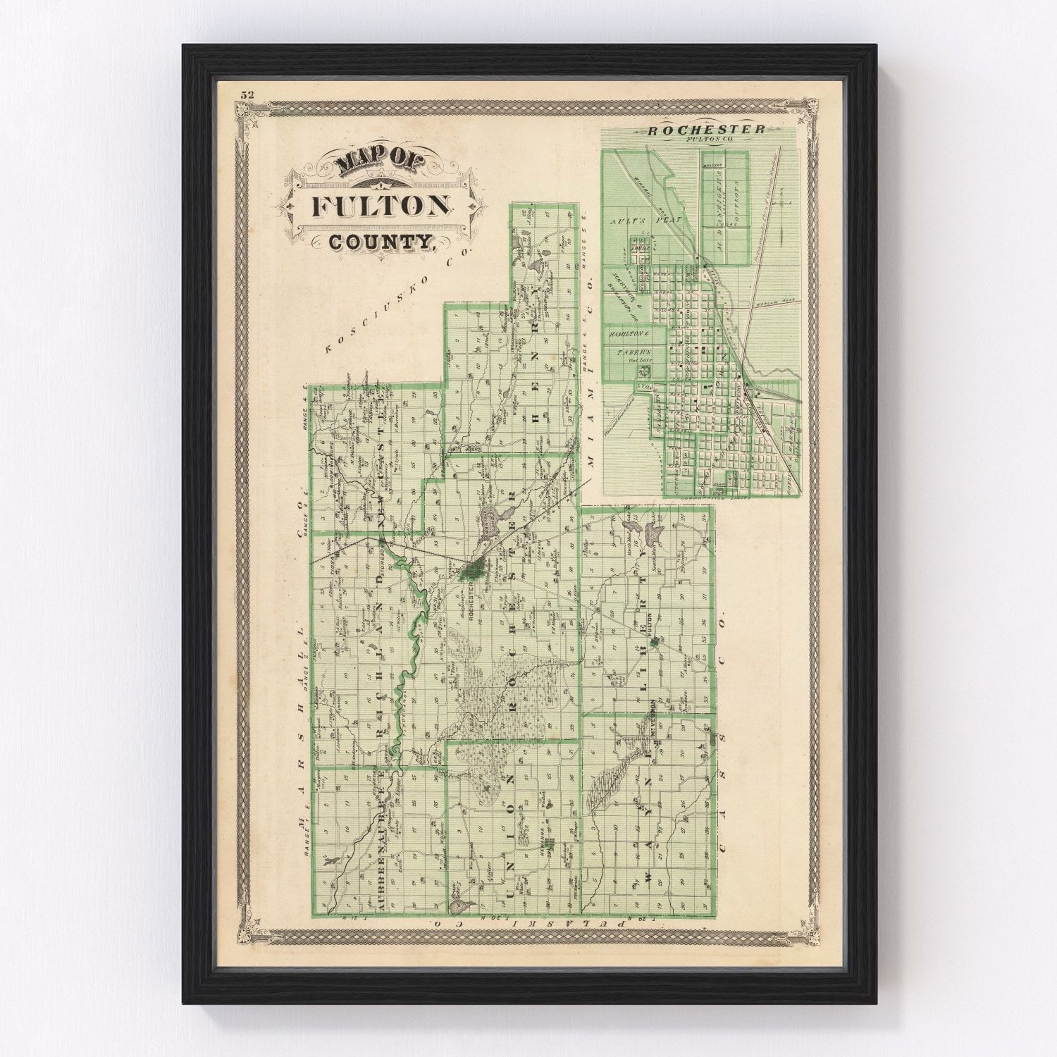 Vintage Map Of Fulton County Indiana, 1876 By Ted's Vintage Art