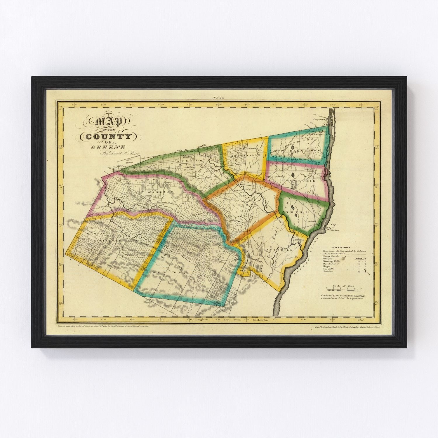 Vintage Map Of Greene County New York, 1829 By Ted's Vintage Art