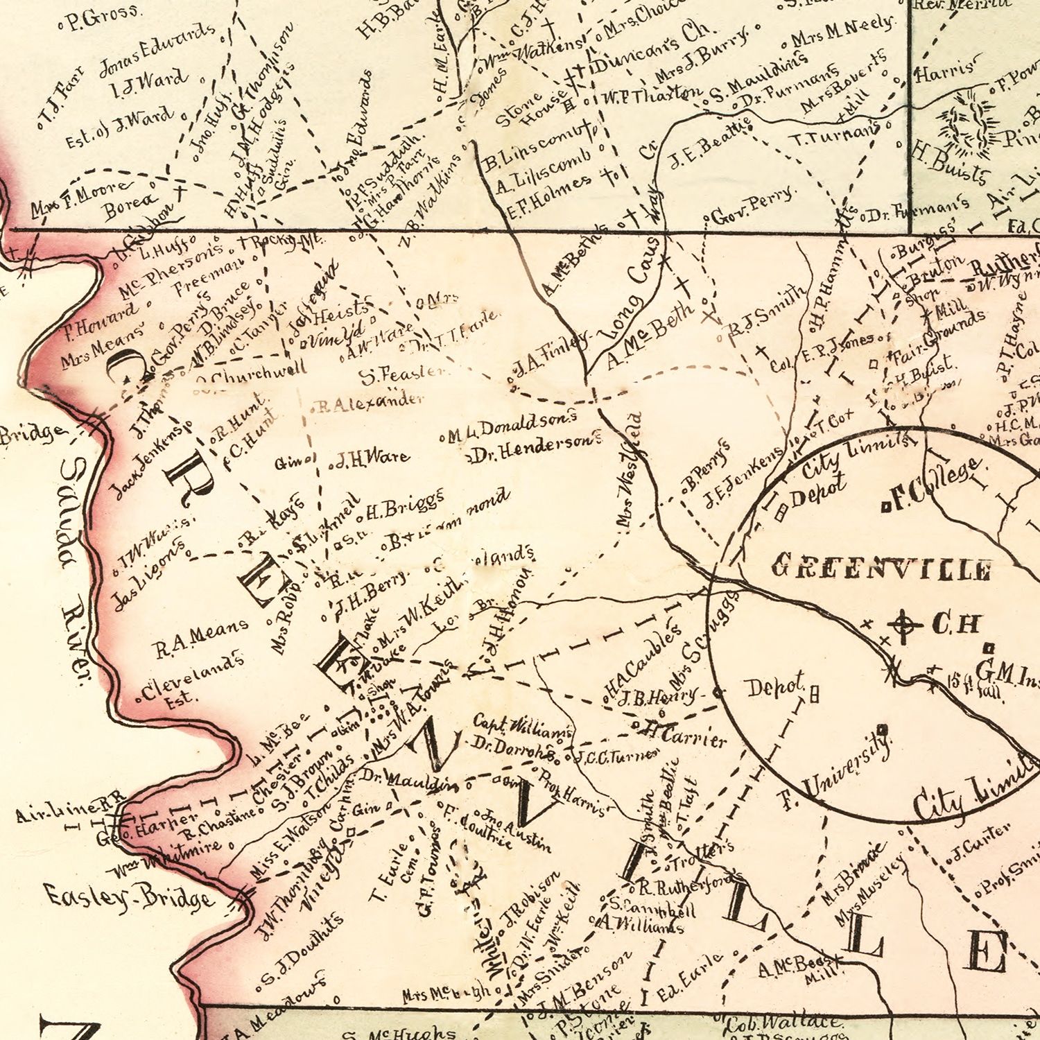Vintage Map Of Greenville County South Carolina 1882 By Teds Vintage Art