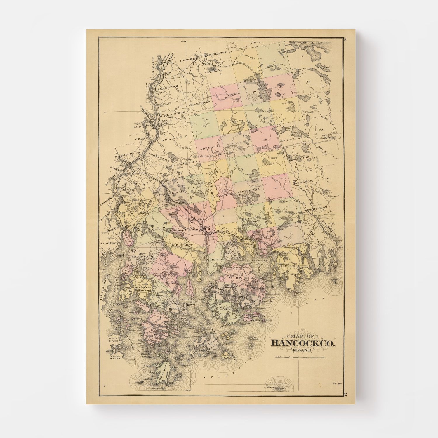 Vintage Map Of Hancock County Maine 1885 By Teds Vintage Art 4308