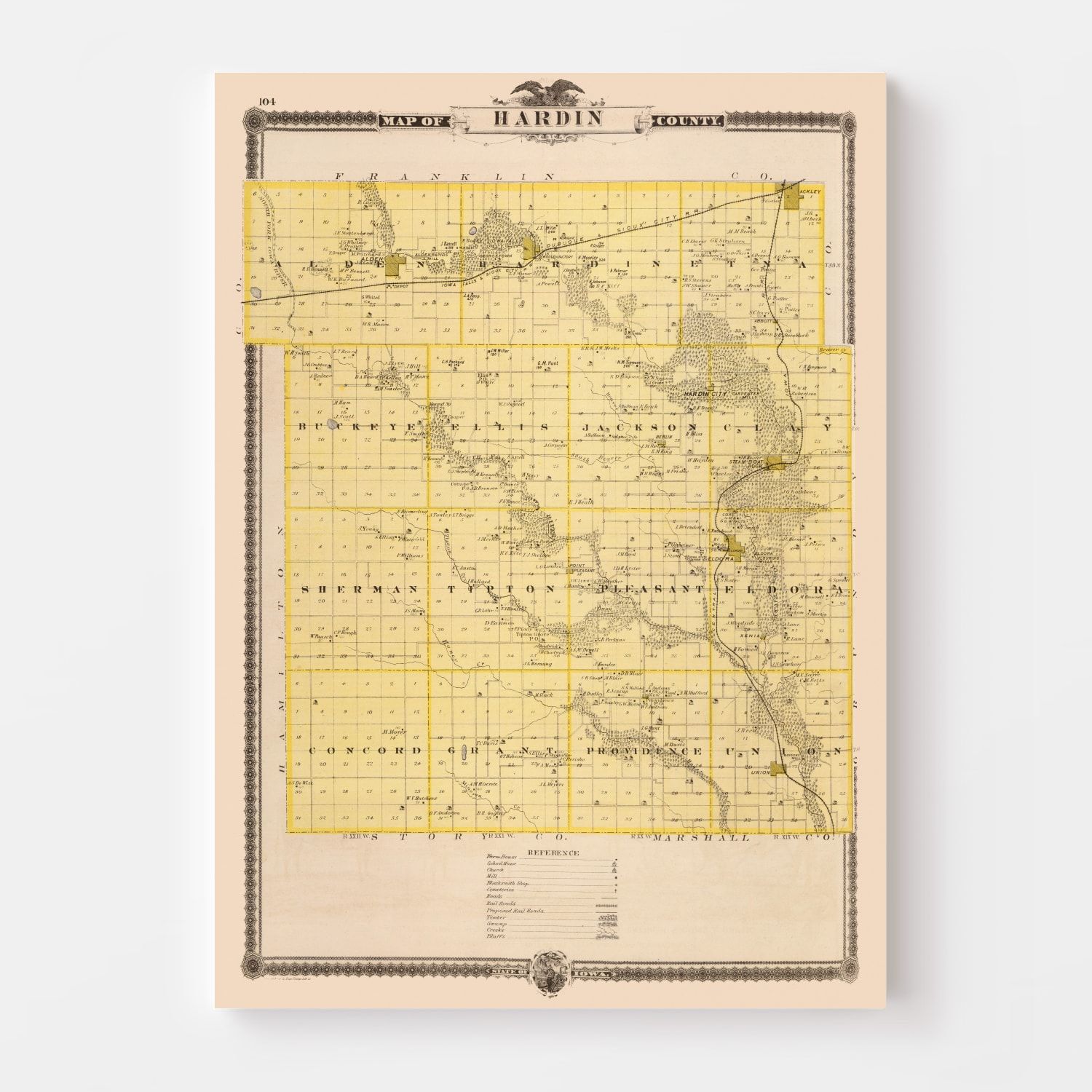 Vintage Map of Hardin County Iowa, 1875 by Ted's Vintage Art