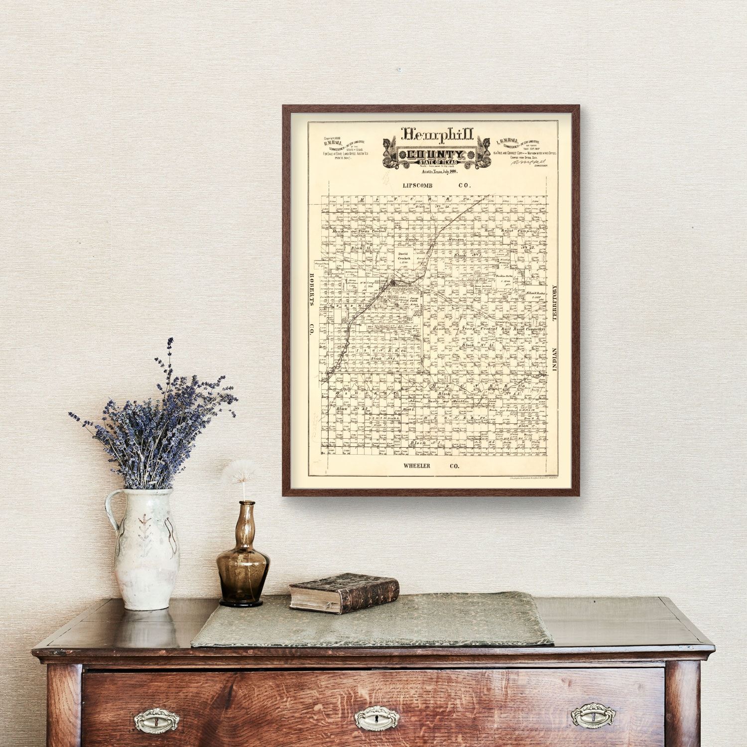 Vintage Map of Hemphill County, Texas 1888 by Ted's Vintage Art