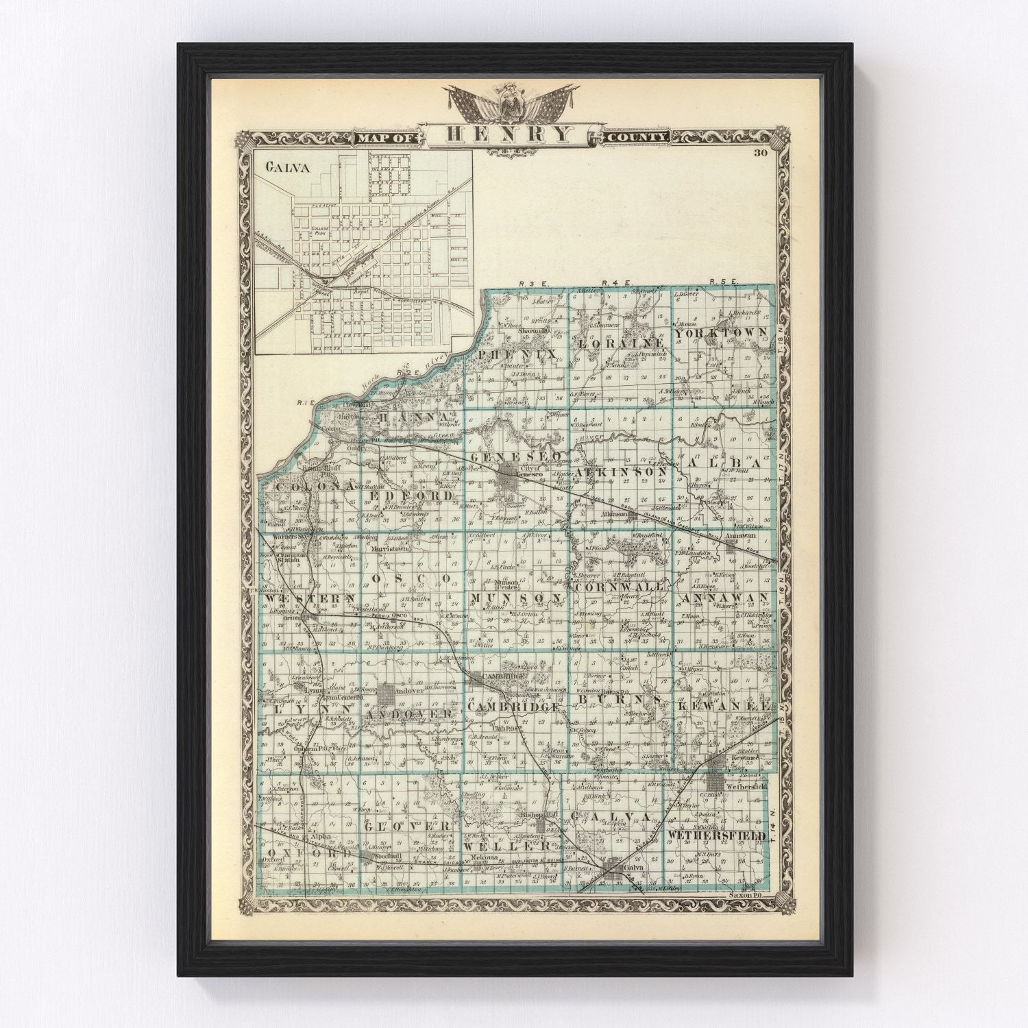 Vintage Map of Henry County Illinois, 1876 by Ted's Vintage Art