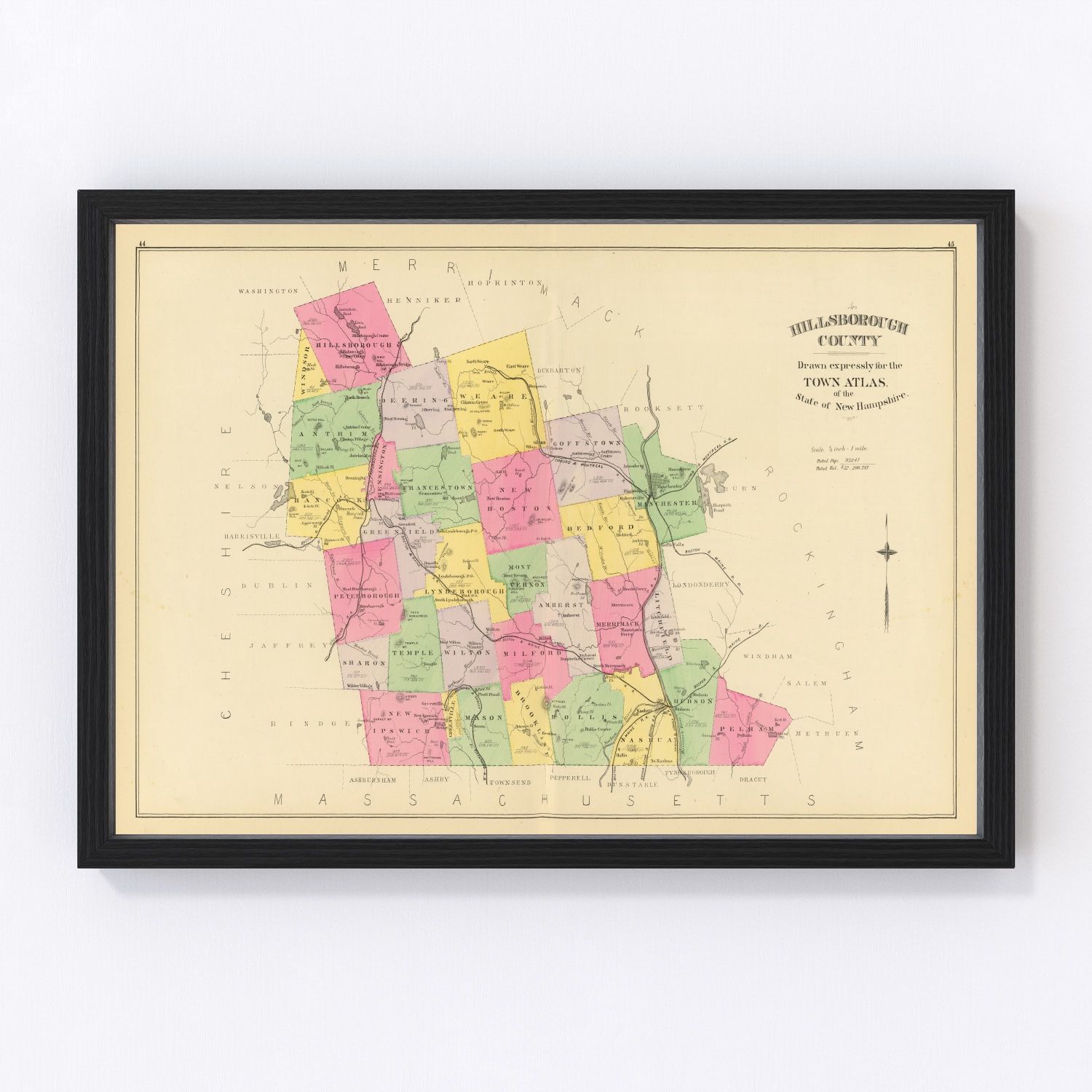 Vintage Map of Hillsborough County New Hampshire, 1892 by Ted's Vintage Art