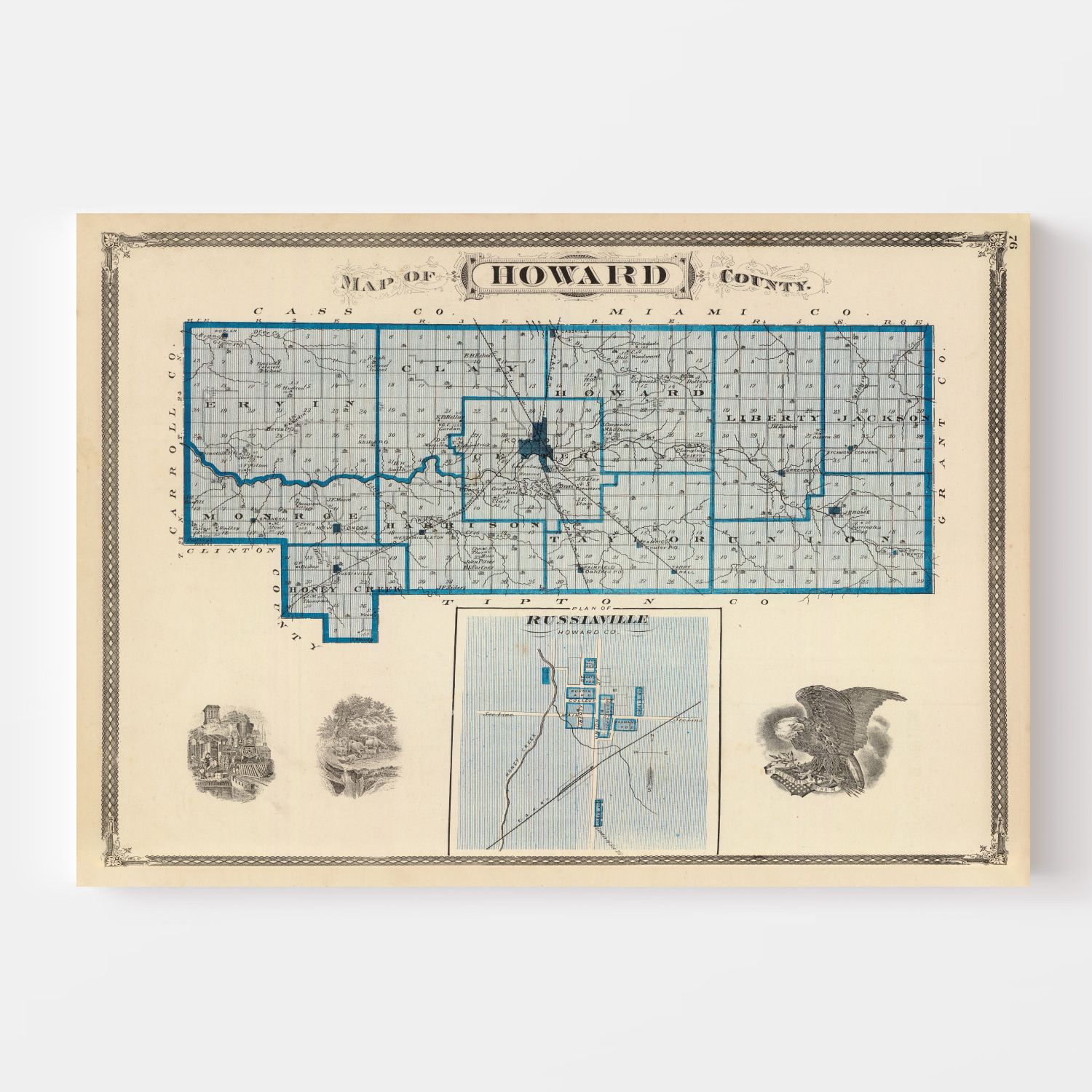 Vintage Map Of Howard County Indiana 1876 By Teds Vintage Art 6409