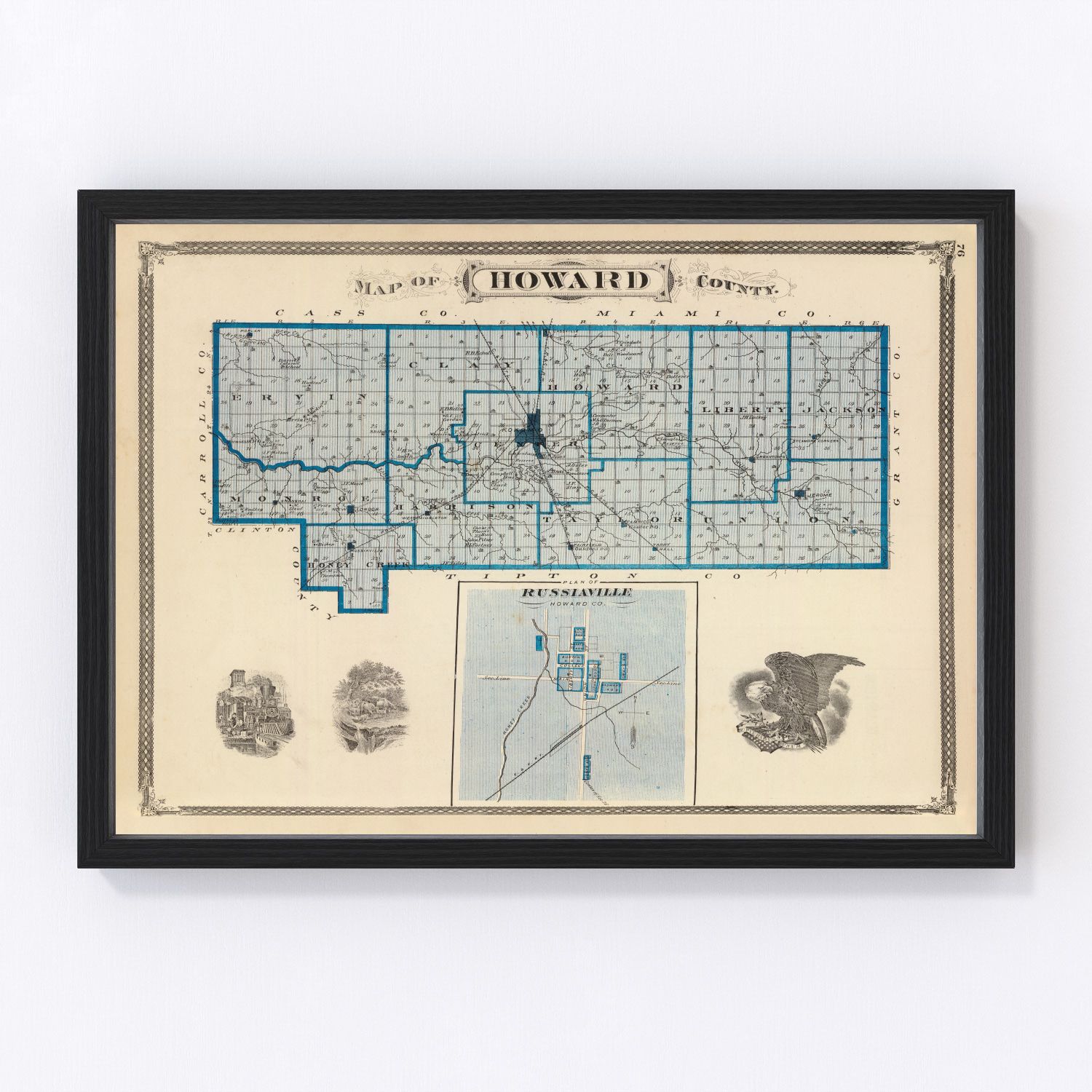 Vintage Map of Howard County Indiana, 1876 by Ted's Vintage Art