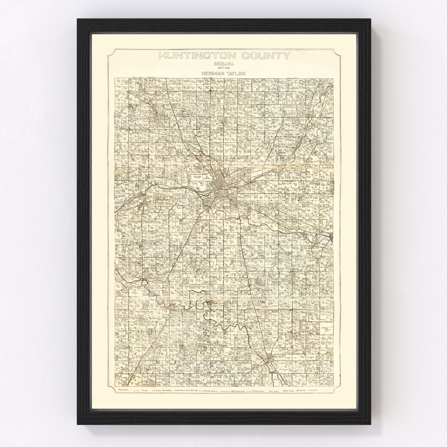 Vintage Map of Huntington County, Indiana 1903 by Ted's Vintage Art