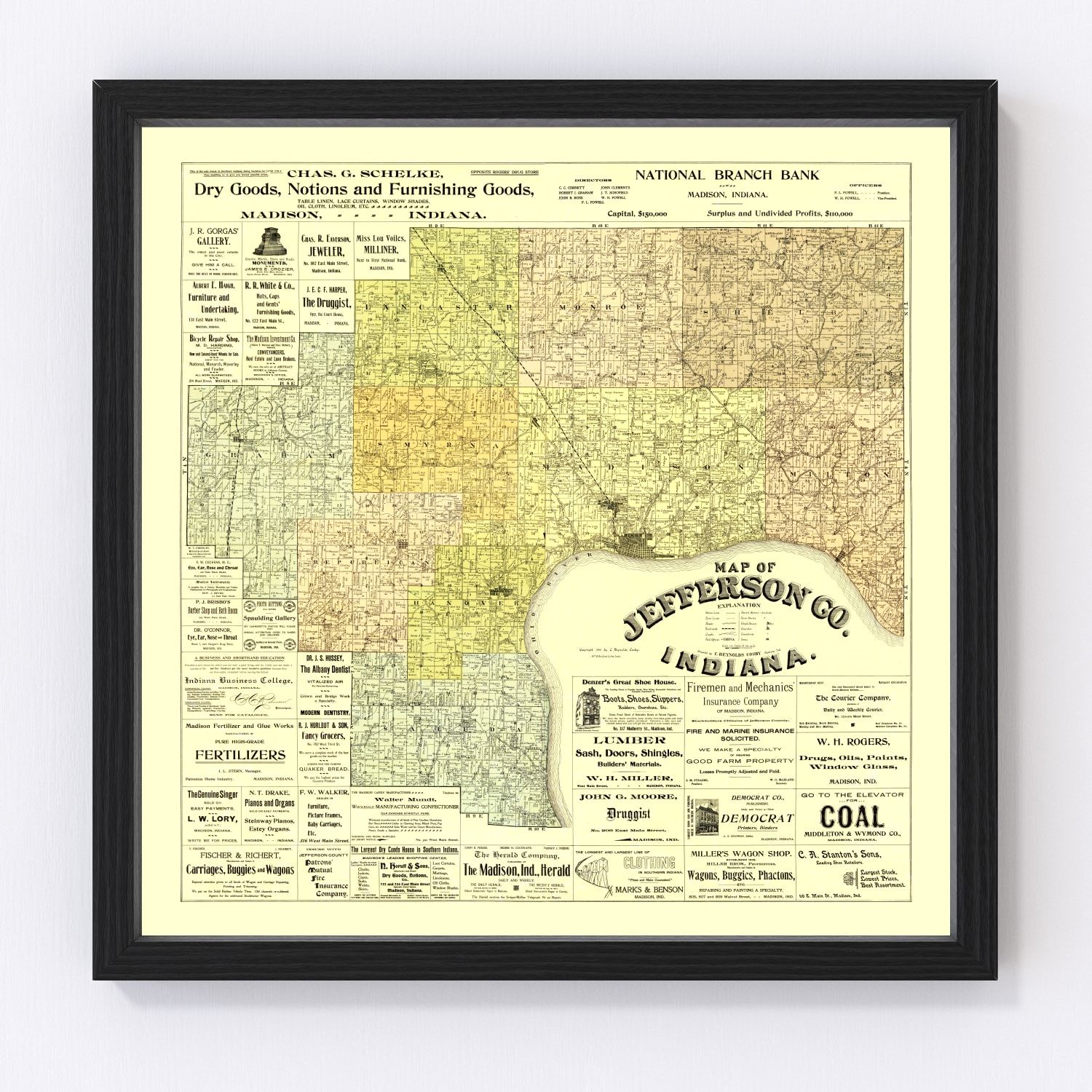 Vintage Map Of Jefferson County Indiana 1900 By Teds Vintage Art 3637