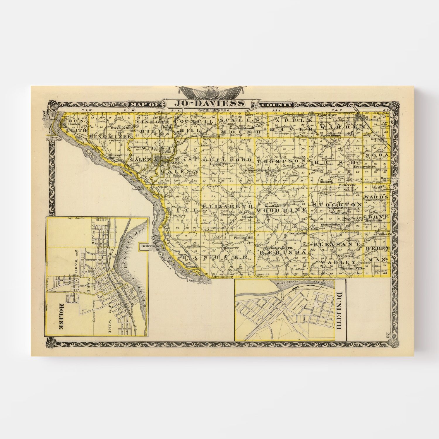 Vintage Map Of Jo Daviess County Illinois 1876 By Teds Vintage Art 8840