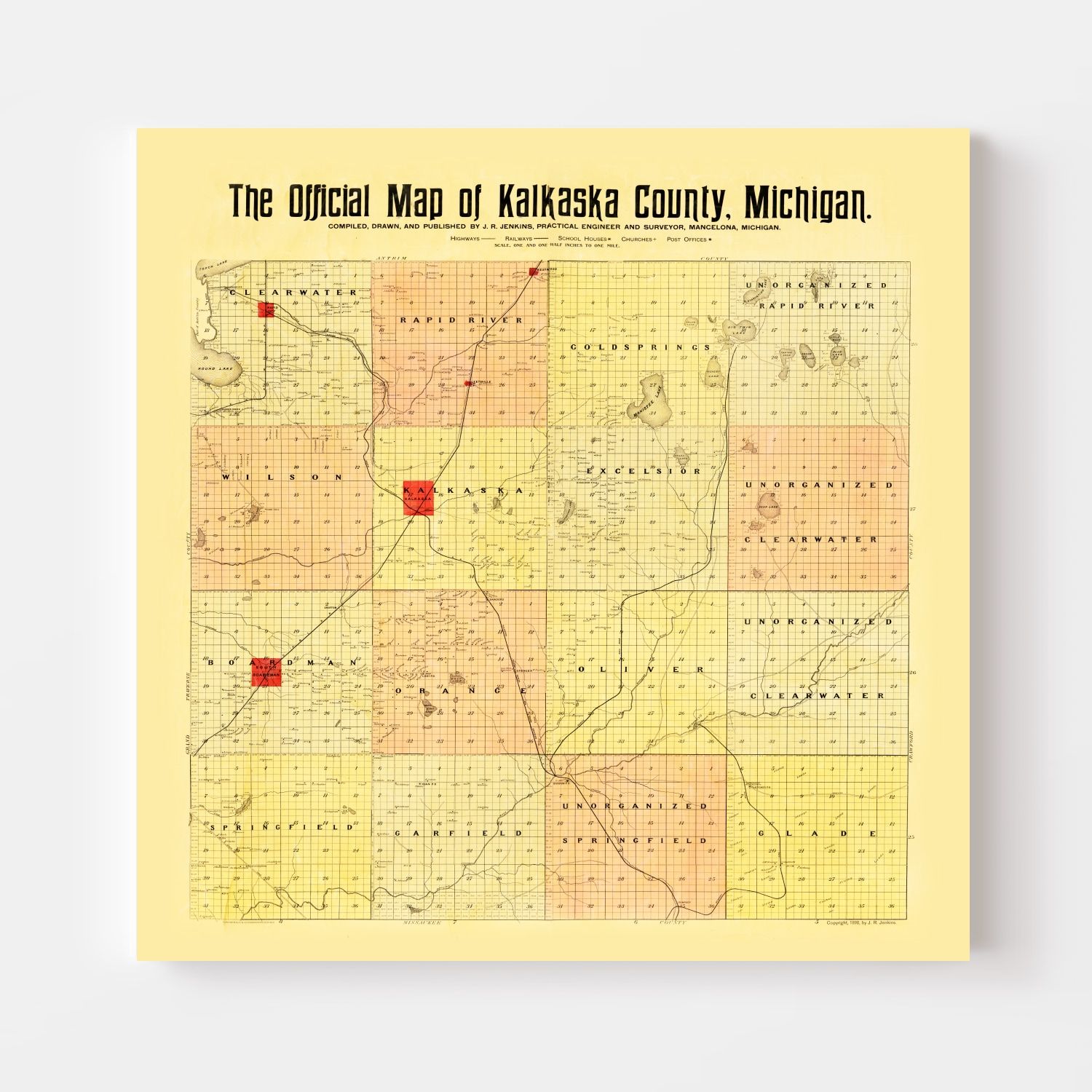 Vintage Map Of Kalkaska County Michigan 1898 By Teds Vintage Art 1839