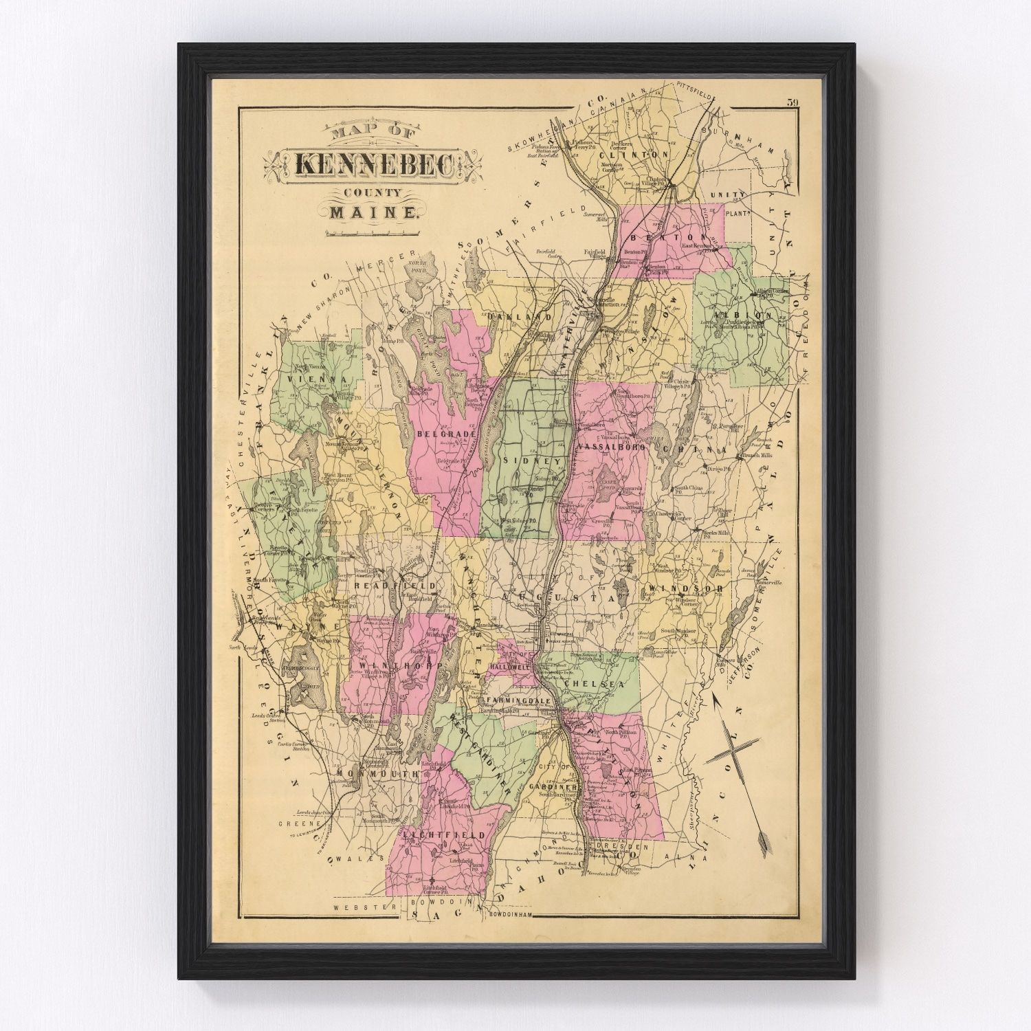 Vintage Map of Kennebec County Maine, 1885 by Ted's Vintage Art