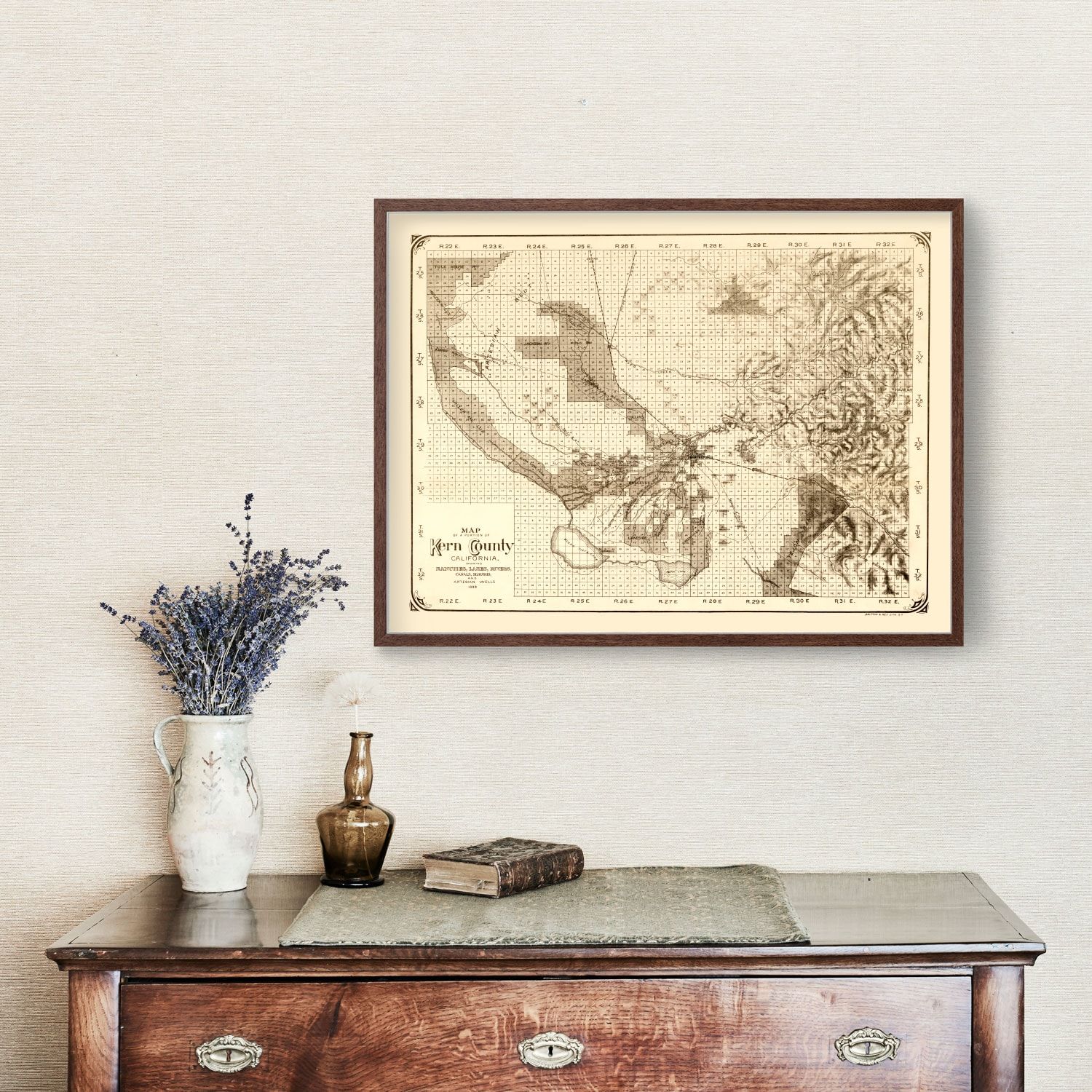 Vintage Map of Kern County, California 1888 by Ted's Vintage Art