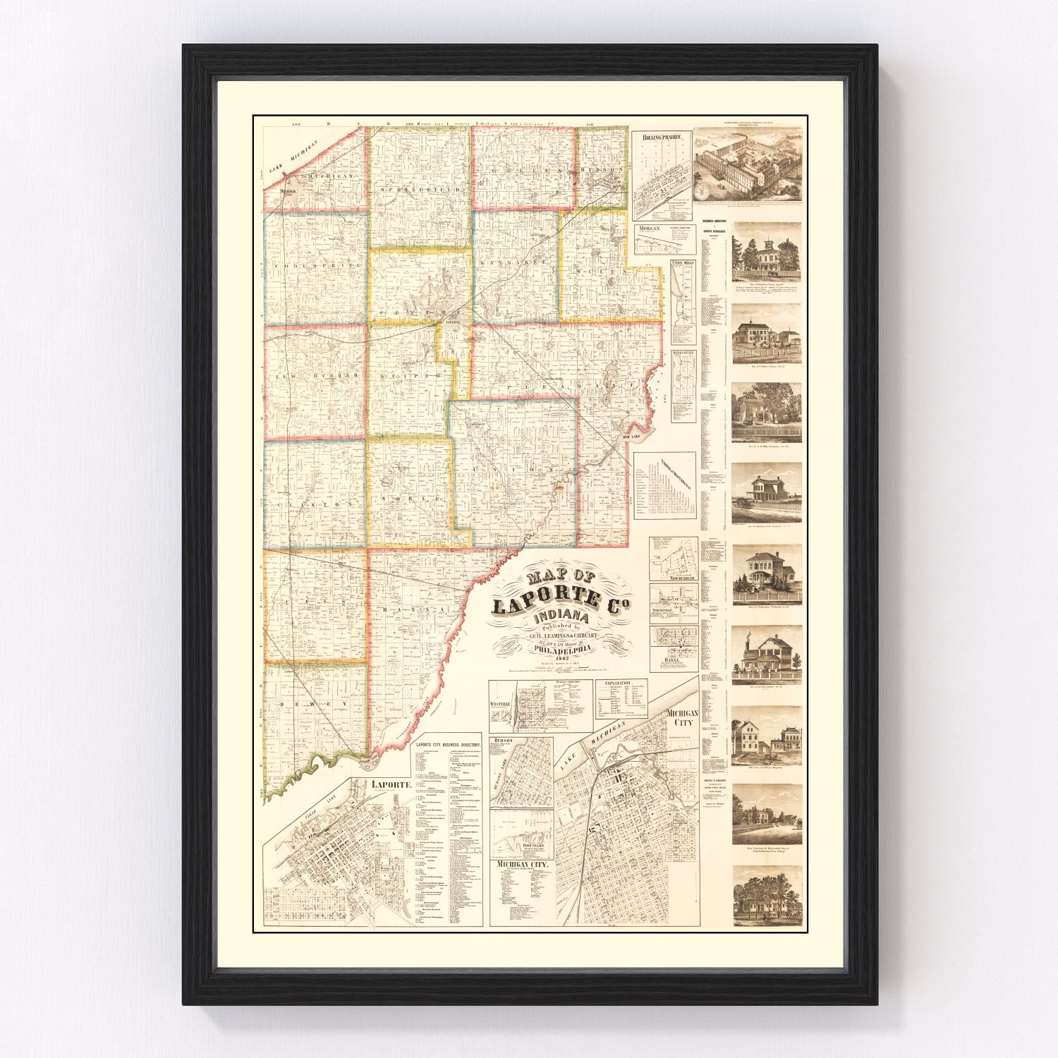 Vintage Map of La Porte County, Indiana 1866 by Ted's Vintage Art