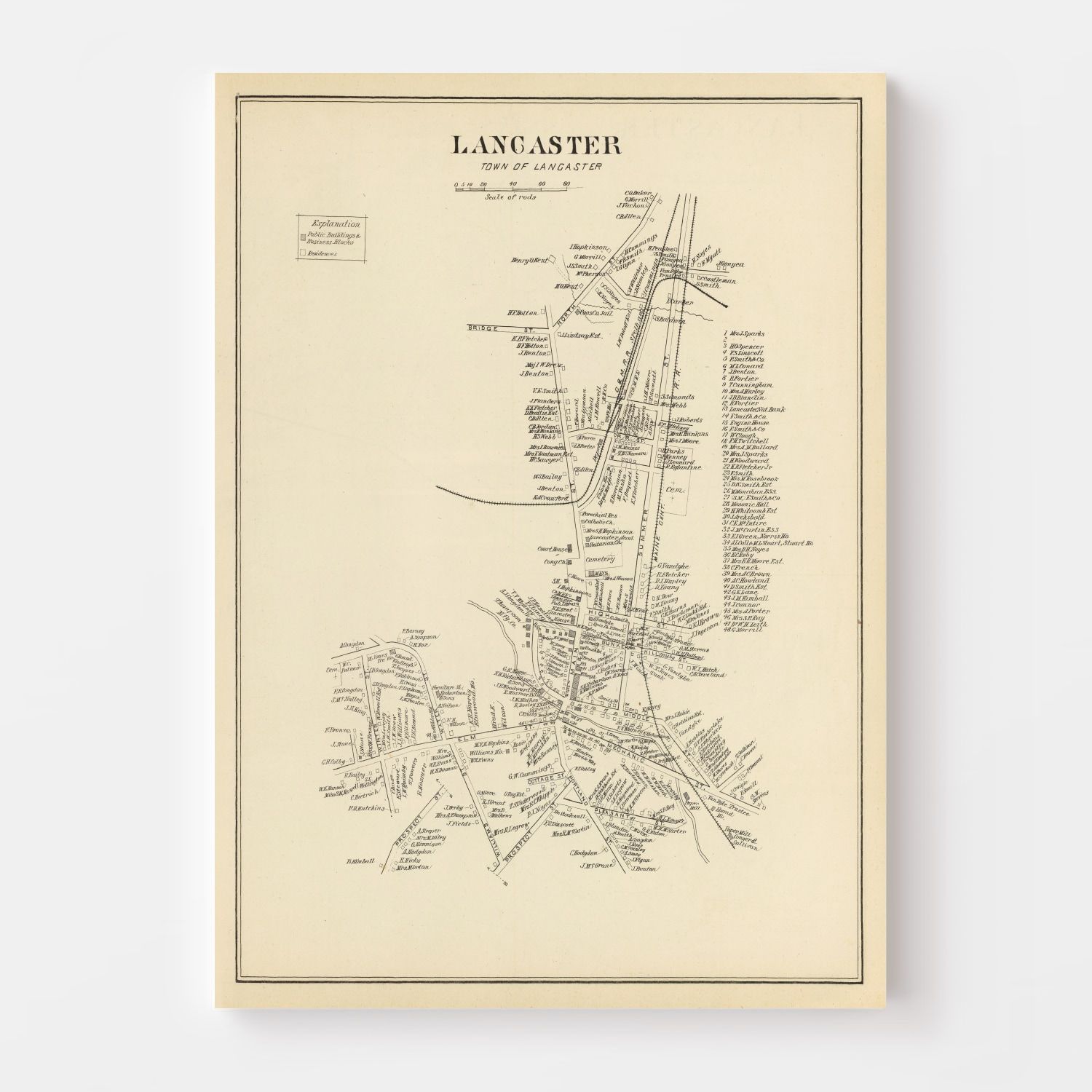 Vintage Map of Lancaster, New Hampshire 1892 by Ted's Vintage Art