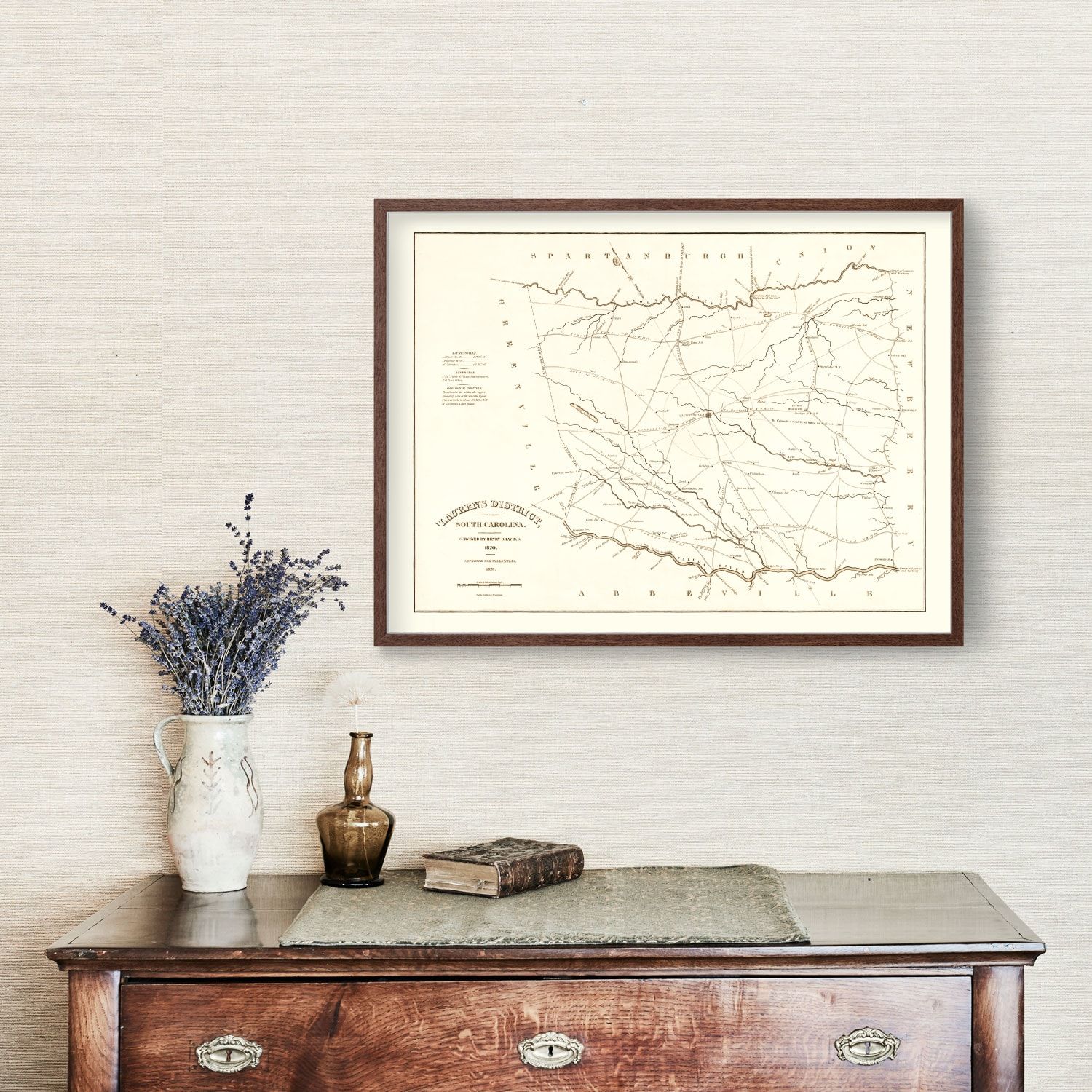 Vintage Map of Laurens County, South Carolina 1825 by Ted's Vintage Art