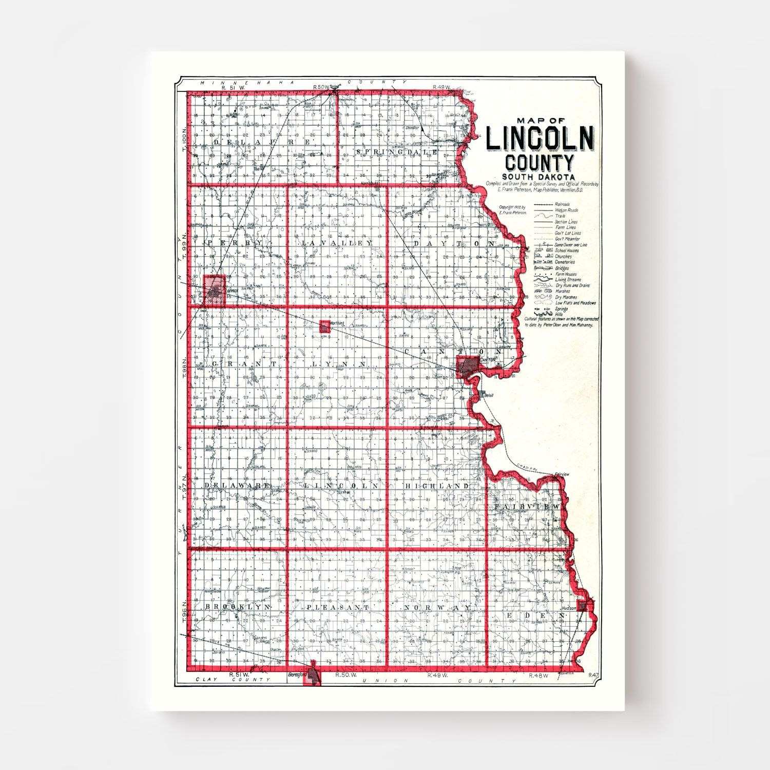 Vintage Map of Lincoln County, South Dakota 1904 by Ted's Vintage Art