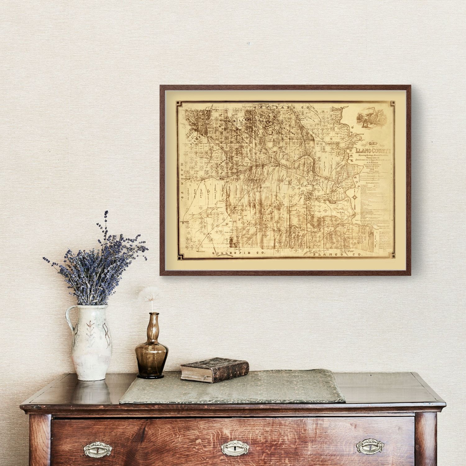 Vintage Map of Llano County, Texas 1875 by Ted's Vintage Art