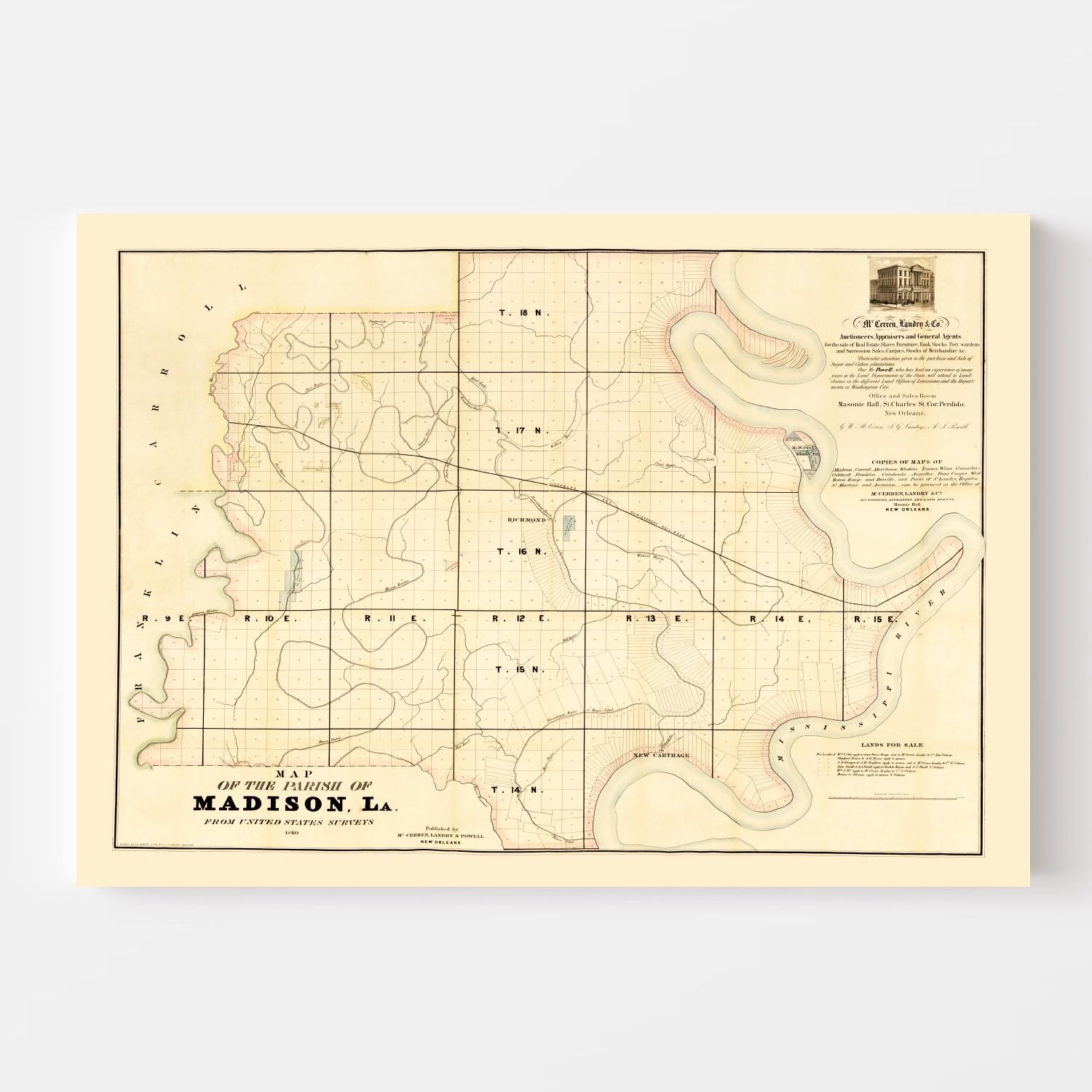 Vintage Map Of Madison Parish, Louisiana 1860 By Ted's Vintage Art