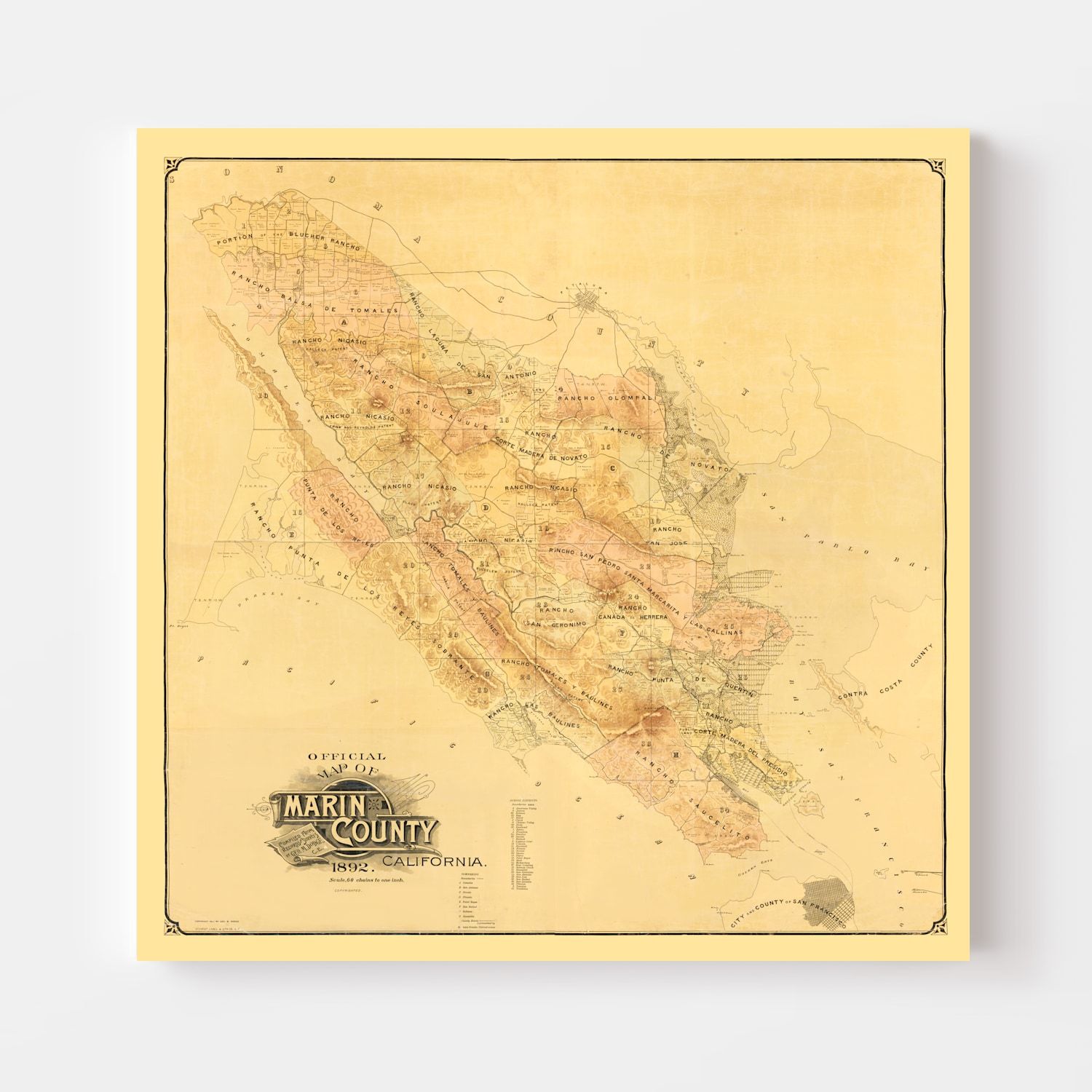 Vintage Map Of Marin County, California 1892 By Ted's Vintage Art