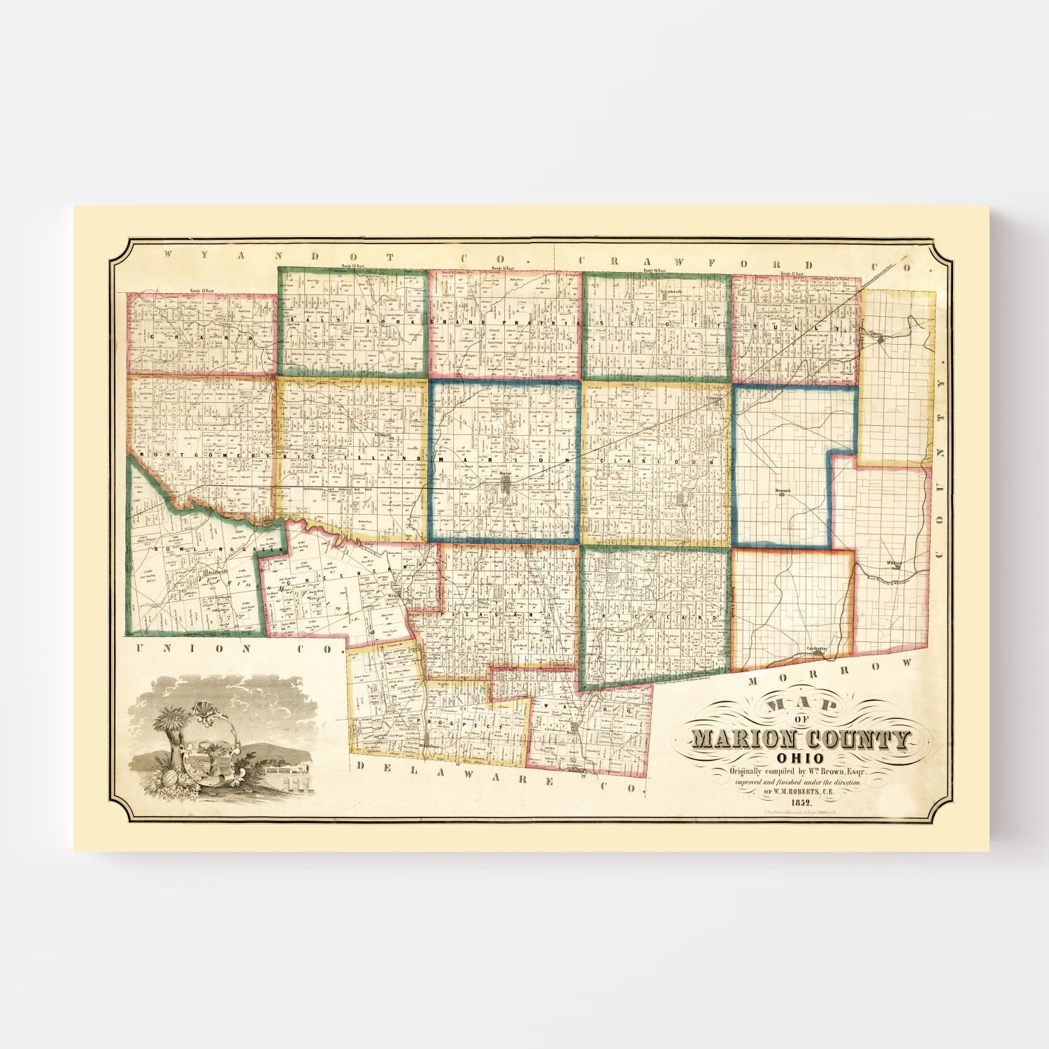 Vintage Map of Marion County Ohio 1852 by Ted #39 s Vintage Art