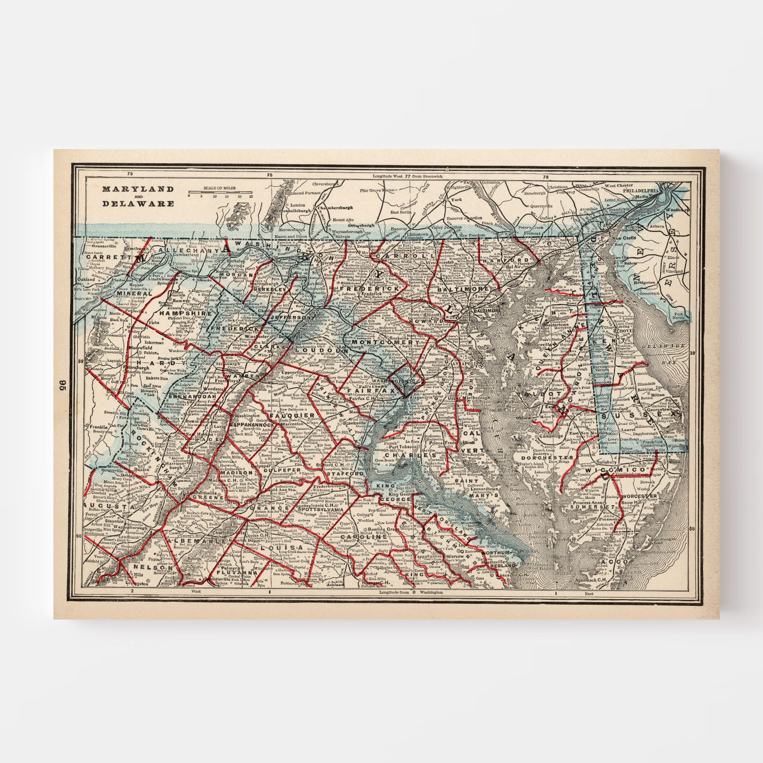 Vintage Map of Maryland & Delaware 1893 by Ted's Vintage Art