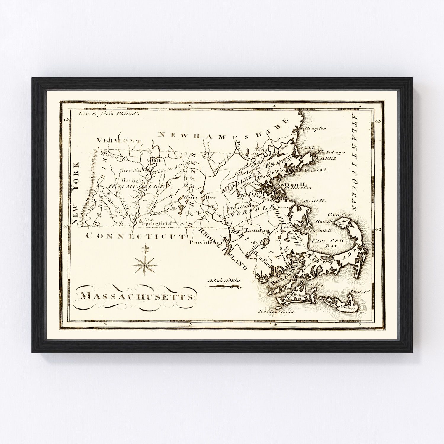 Vintage Map of Massachusetts, 1795 by Ted's Vintage Art