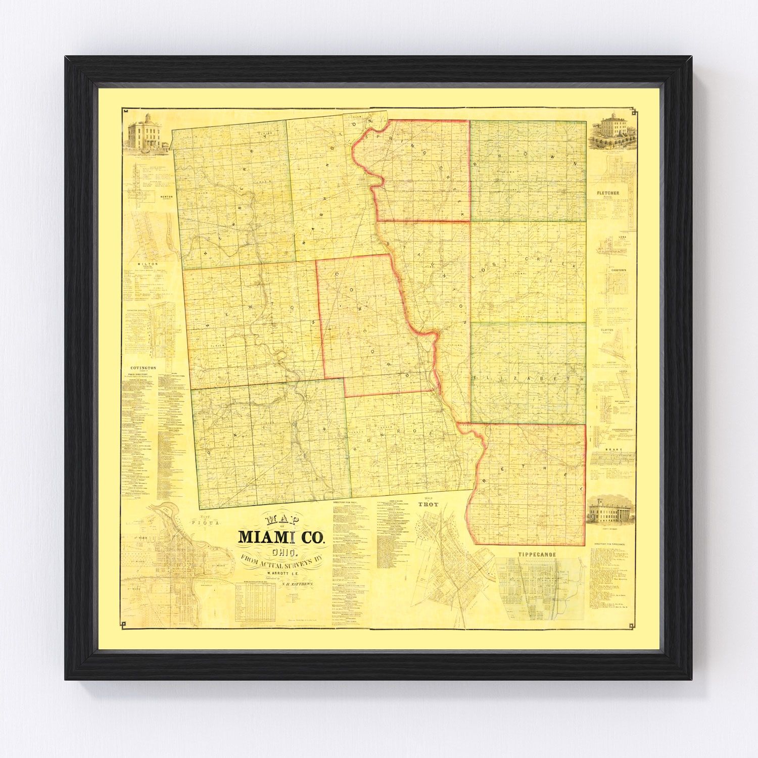 Vintage Map of Miami County, Ohio 1858 by Ted's Vintage Art