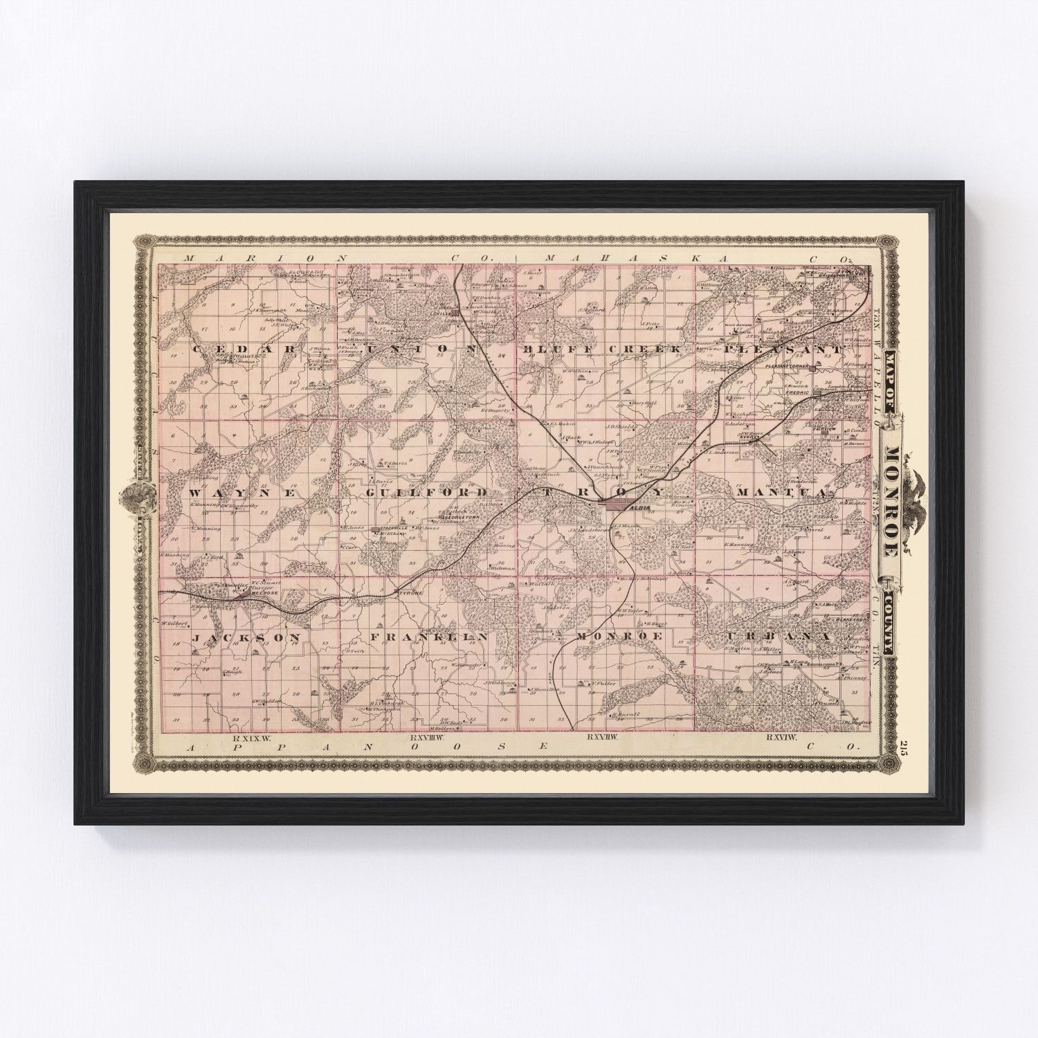 Vintage Map of Monroe County Iowa, 1875 by Ted's Vintage Art