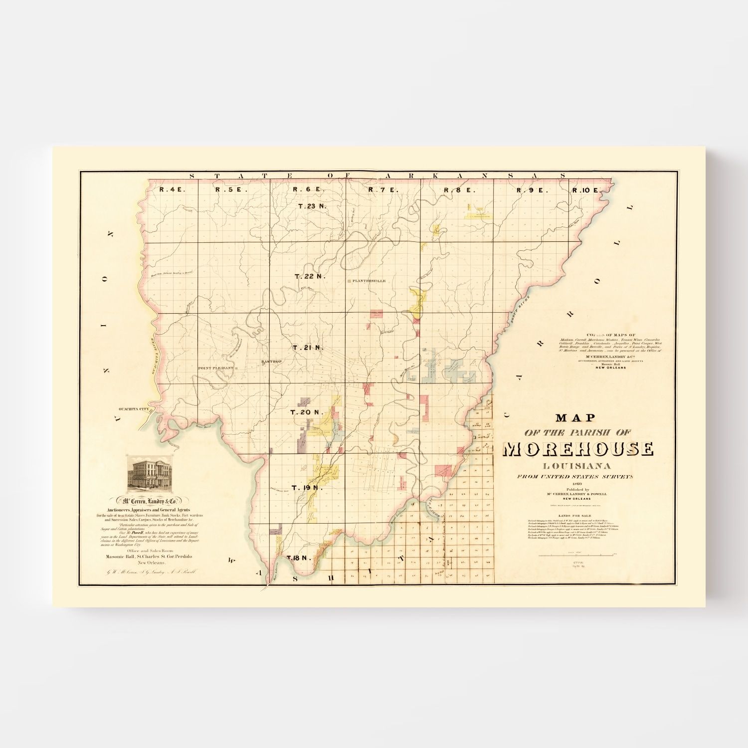 Vintage Map Of Morehouse Parish Louisiana 1860 By Teds Vintage Art