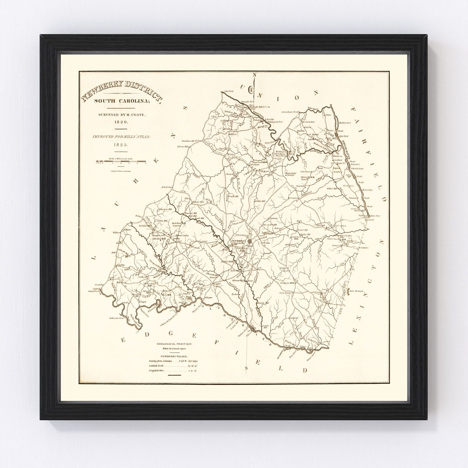 Vintage Map of Newberry County, South Carolina 1820 by Ted's Vintage Art