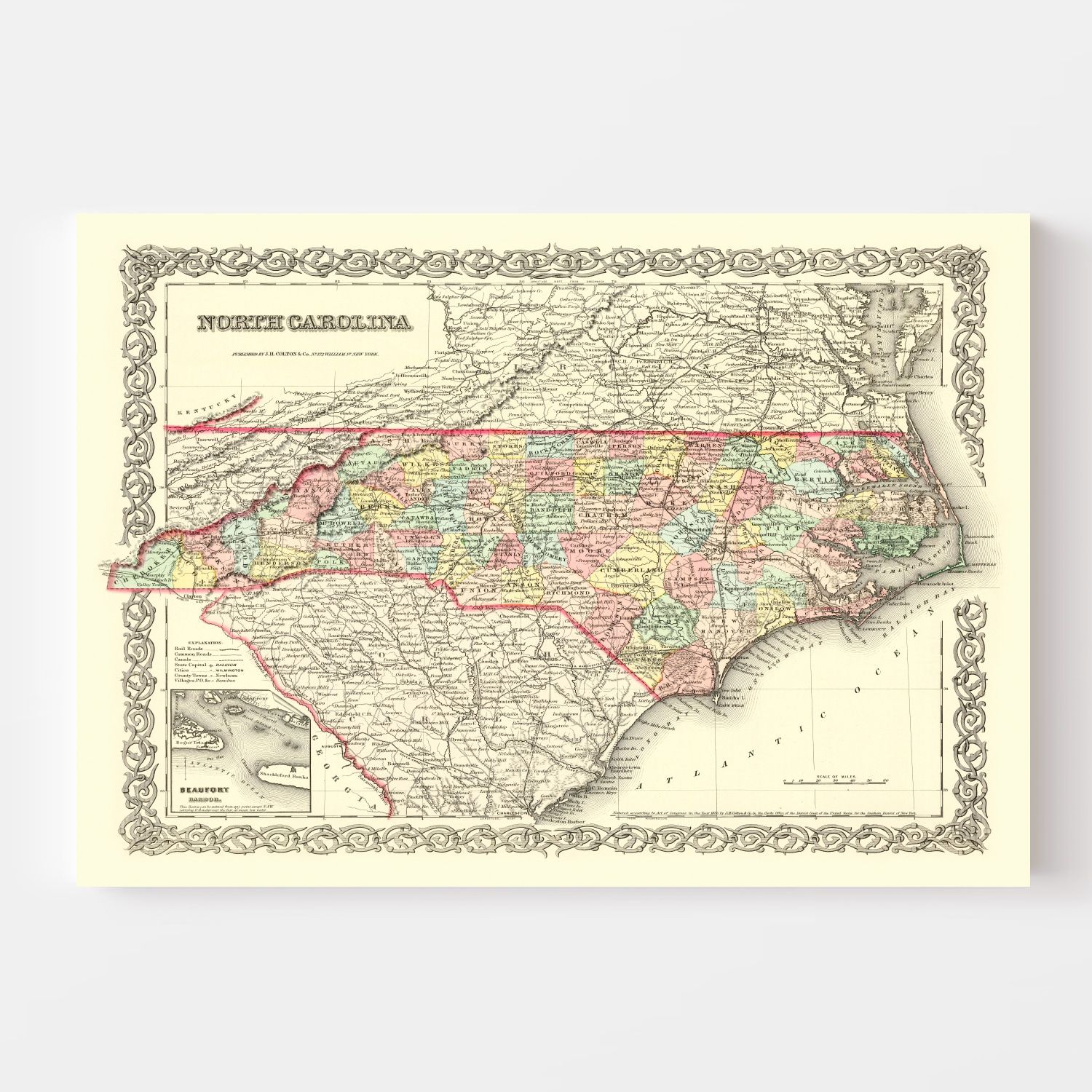 Vintage Map Of North Carolina 1856 By Teds Vintage Art