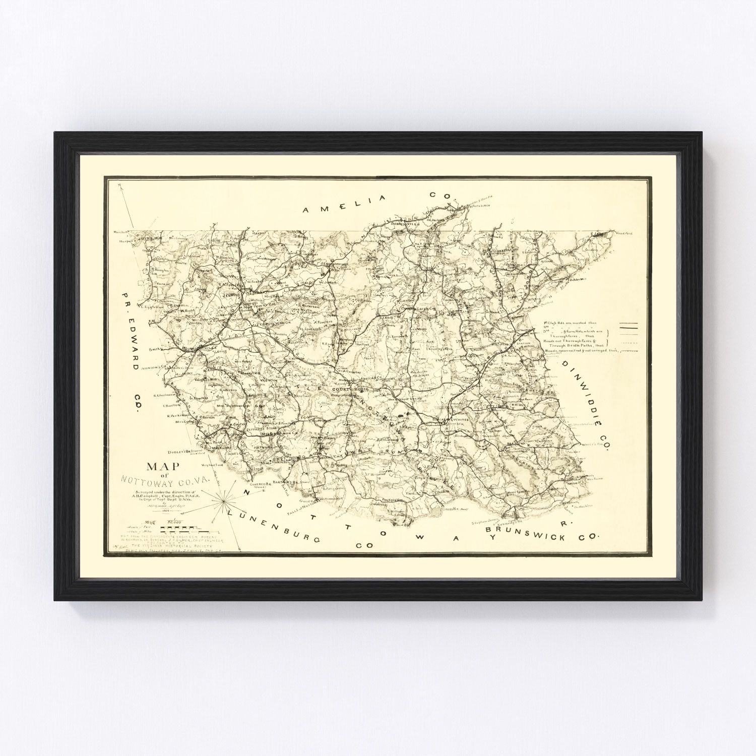 Vintage Map of Nottoway County, Virginia 1864 by Ted's Vintage Art