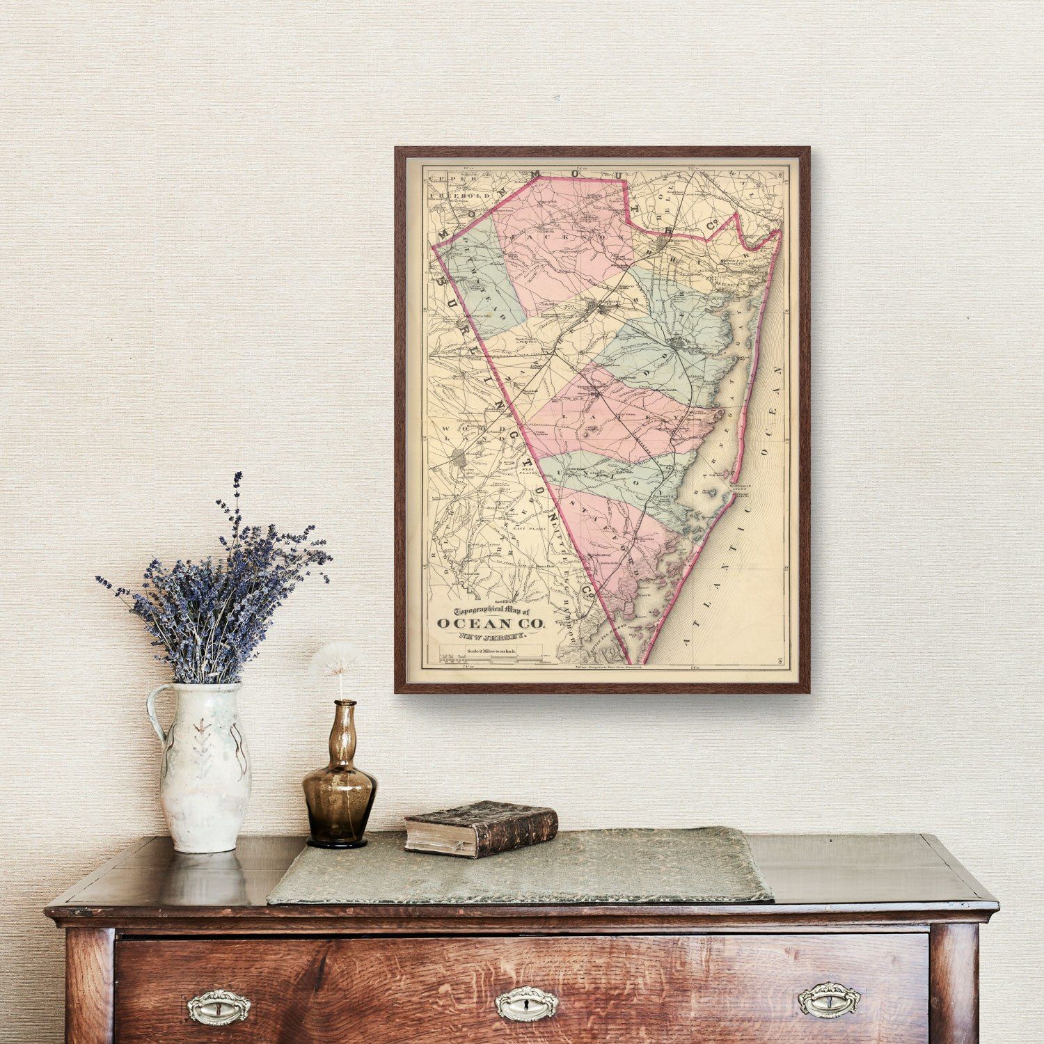 Vintage Map of Ocean County New Jersey, 1872 by Ted's Vintage Art