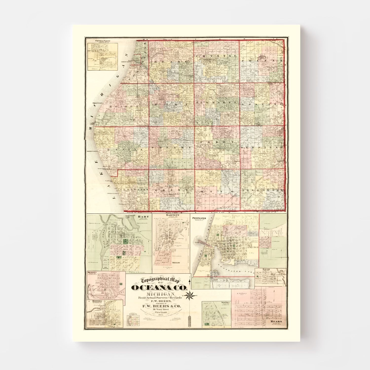 Vintage Map of Oceana County, Michigan 1876 by Ted's Vintage Art