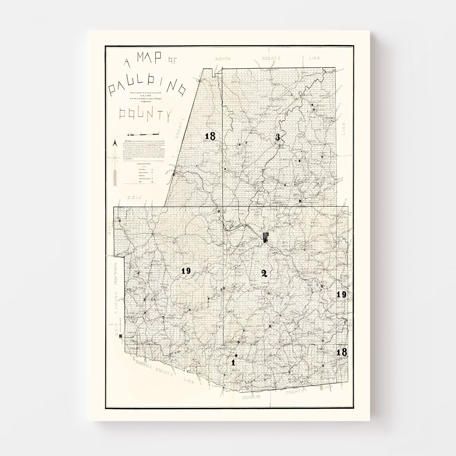 Vintage Map Of Paulding County, Georgia 1896 By Ted's Vintage Art