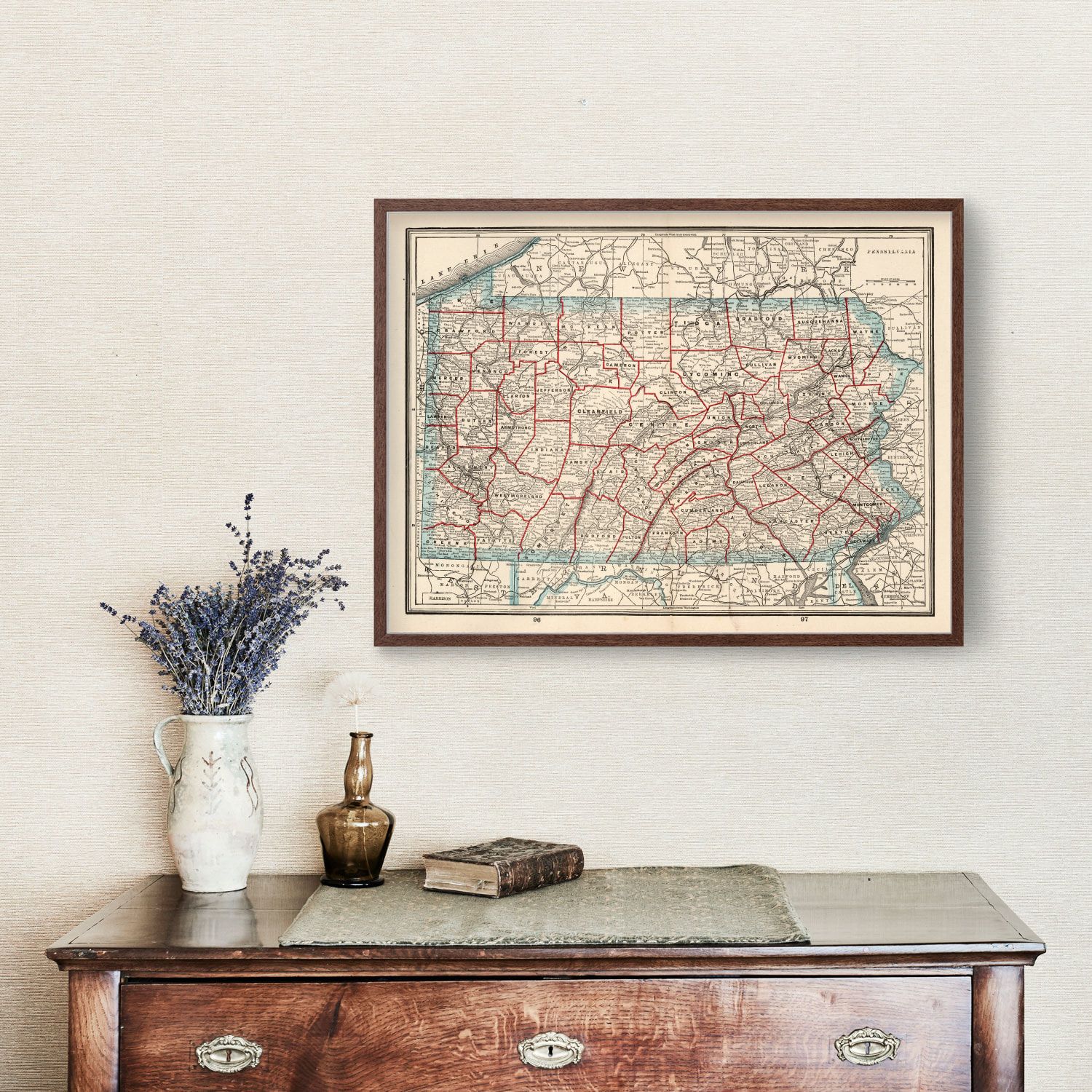 Vintage Map of Pennsylvania, 1893 by Ted's Vintage Art