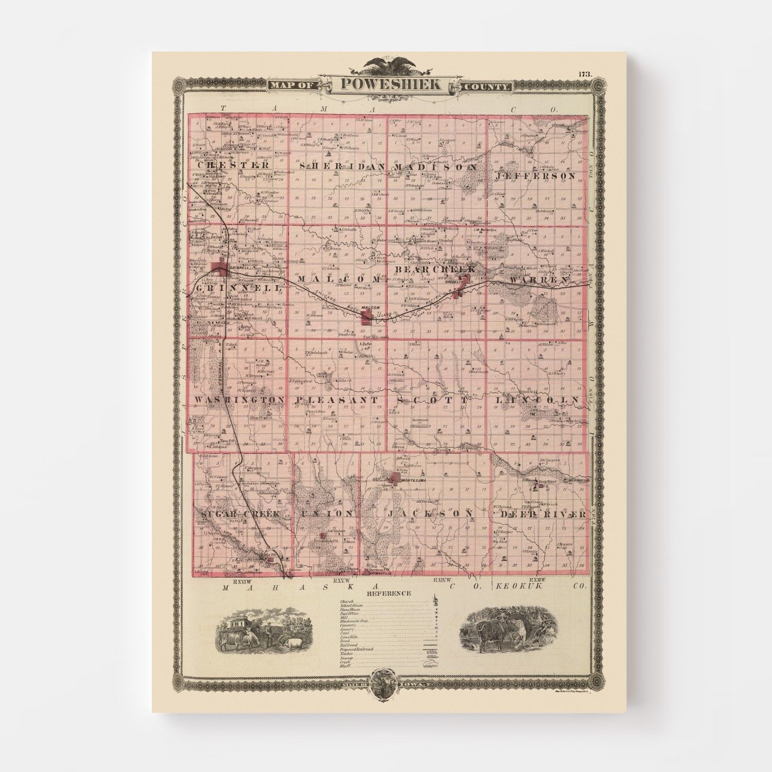 Vintage Map of Poweshiek County Iowa, 1875 by Ted's Vintage Art