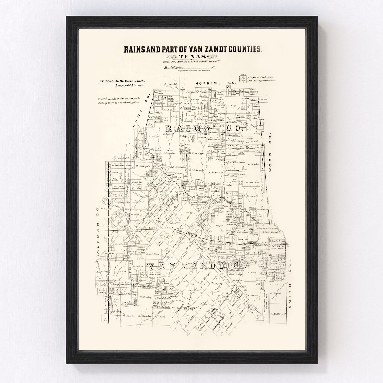 Vintage Map Of Rains County, Texas 1870 By Ted's Vintage Art