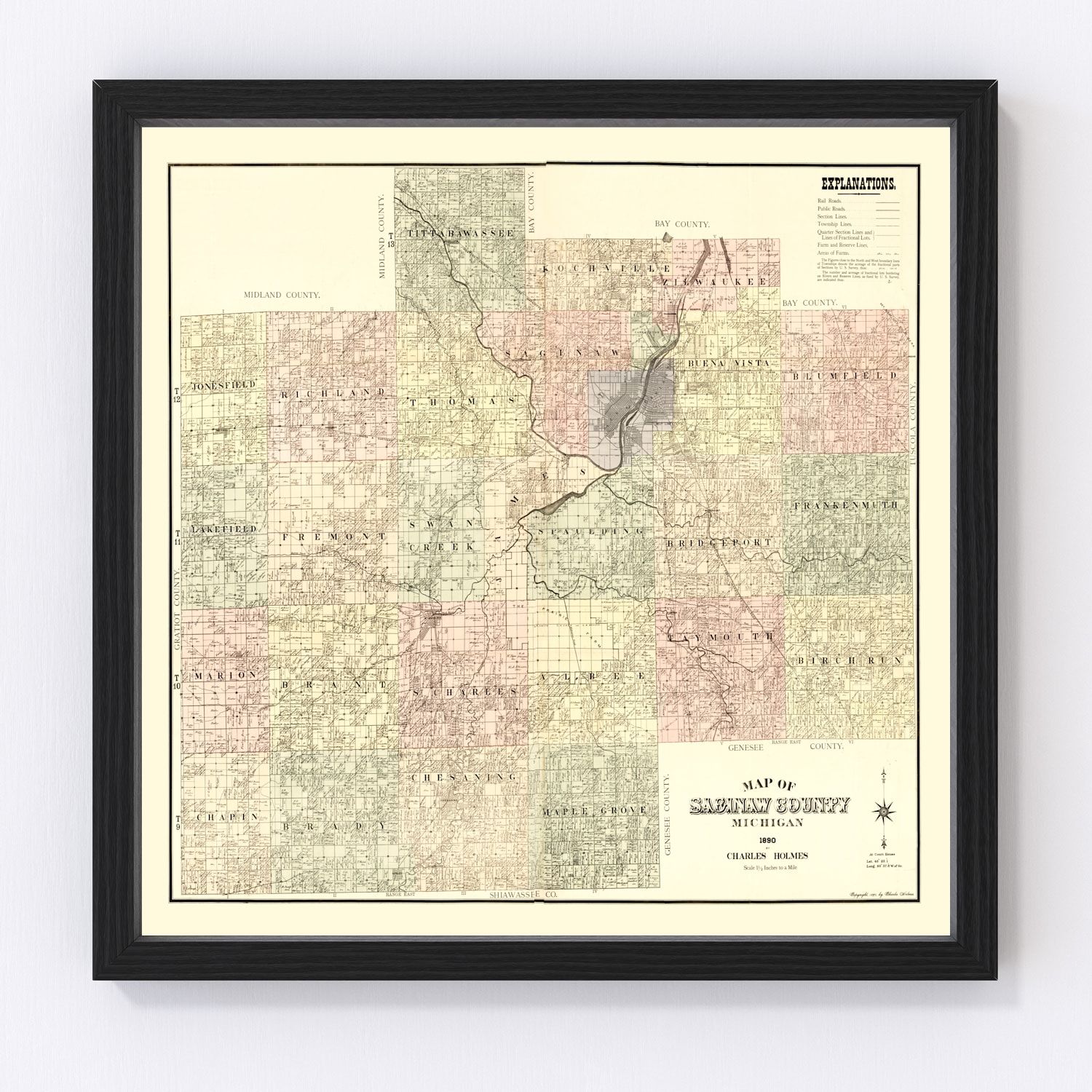 Vintage Map Of Saginaw County Michigan 1890 By Teds Vintage Art 0585