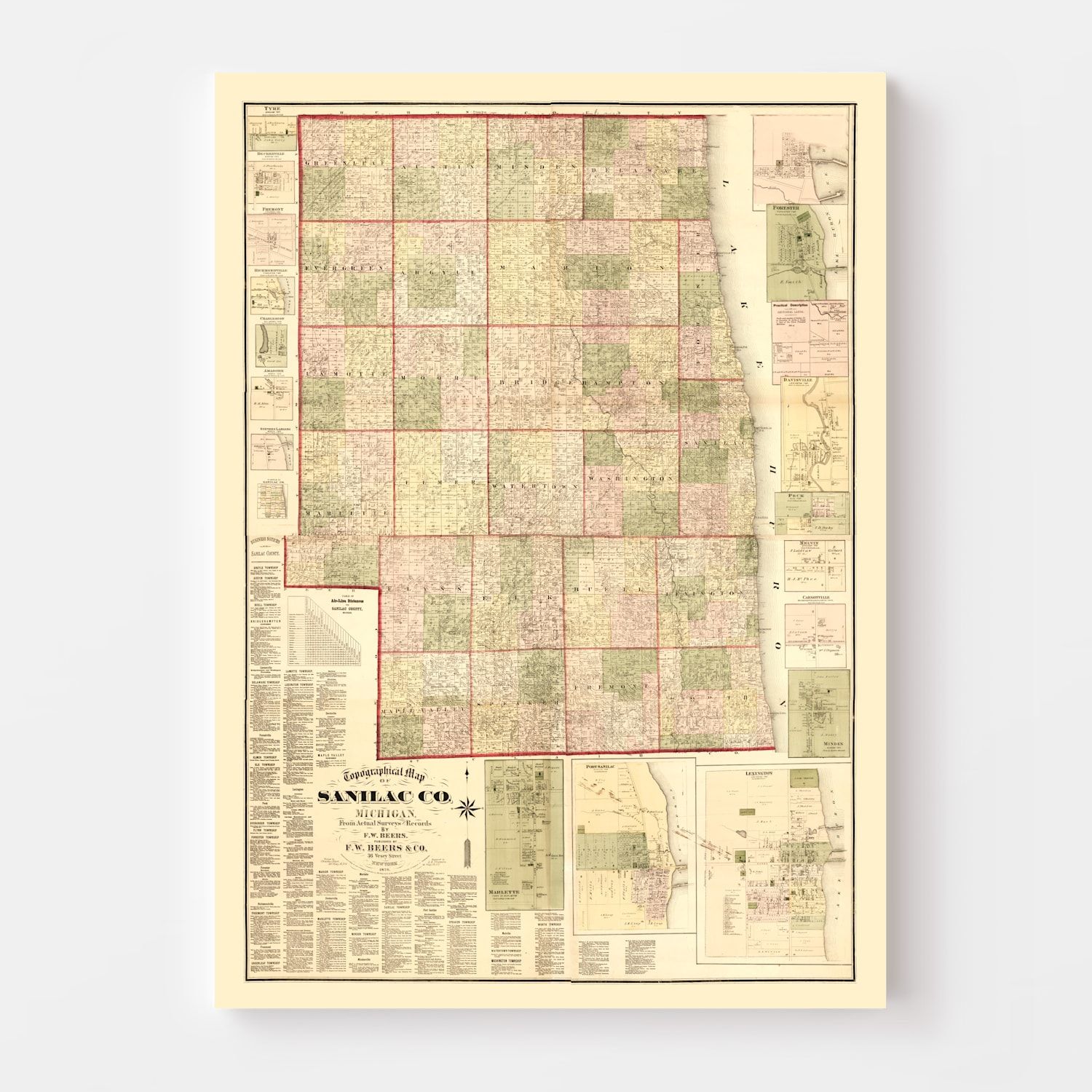 Vintage Map of Sanilac County, Michigan 1876 by Ted's Vintage Art