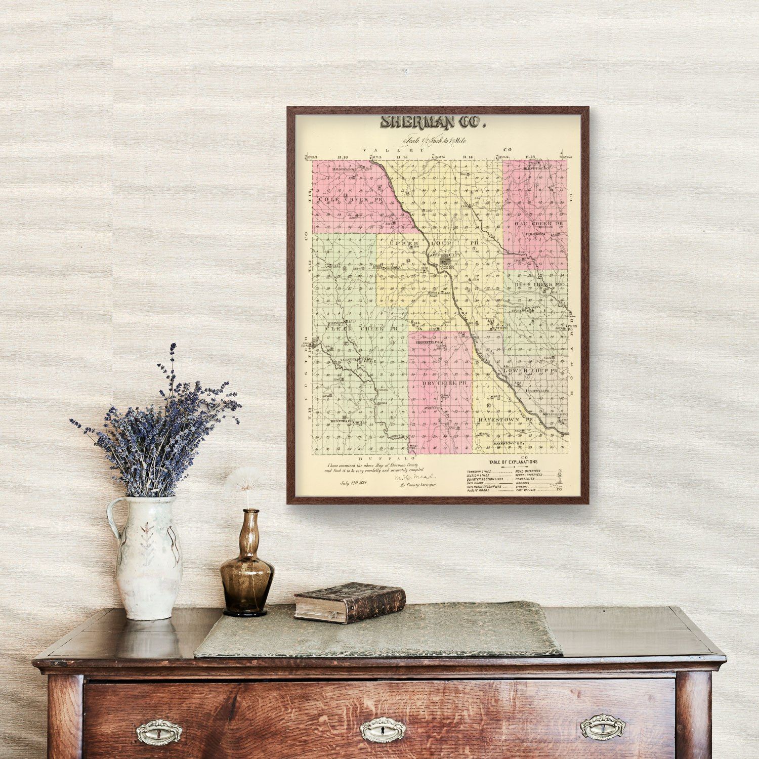 Vintage Map Of Sherman County Nebraska, 1885 By Ted's Vintage Art