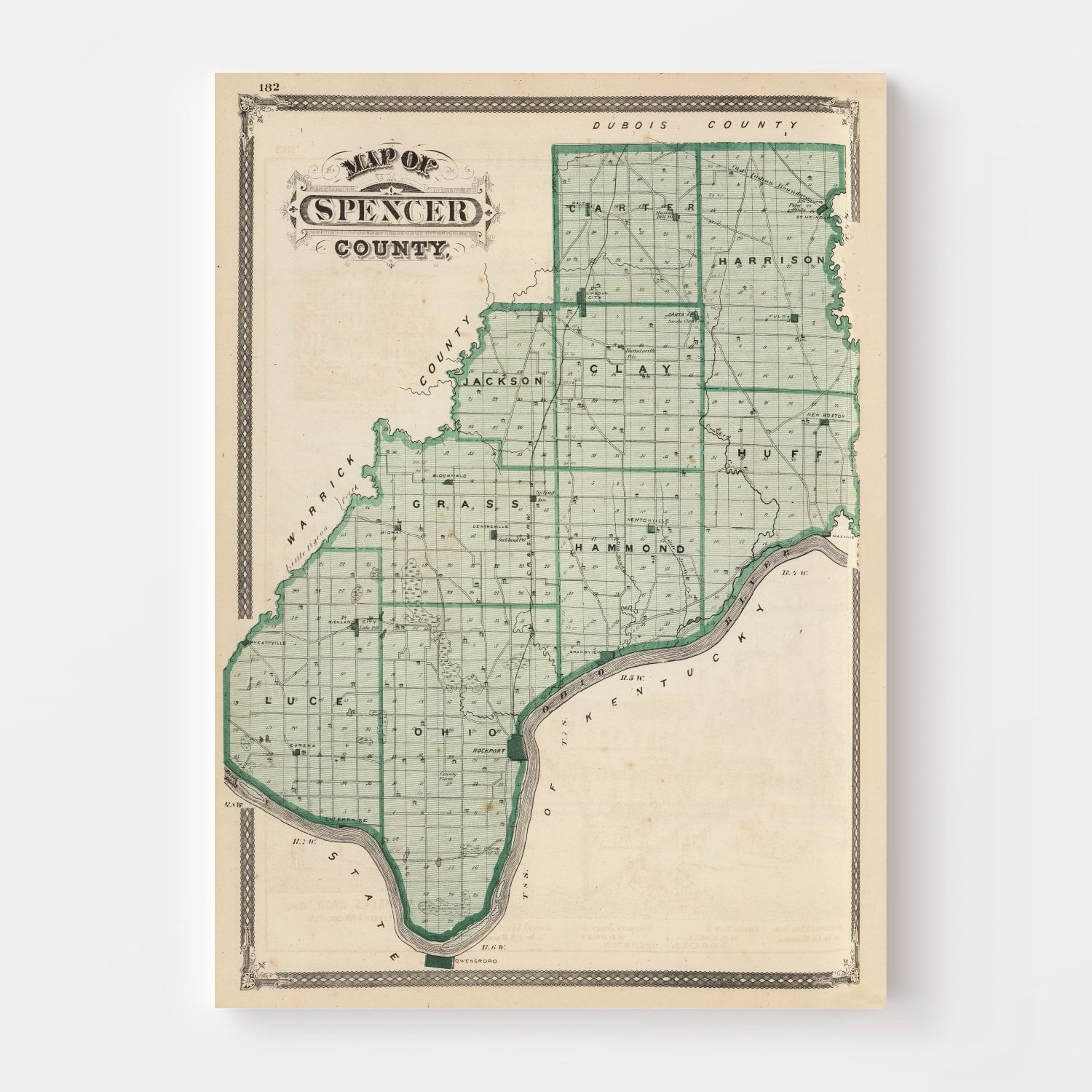 Vintage Map of Spencer County Indiana, 1876 by Ted's Vintage Art