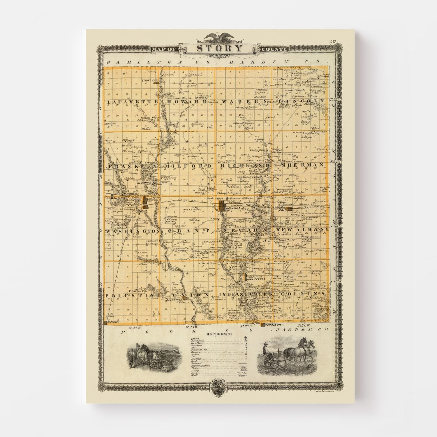 Vintage Map of Story County Iowa, 1875 by Ted's Vintage Art