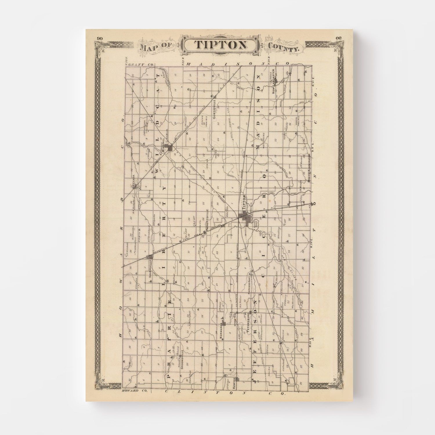 Vintage Map Of Tipton County Indiana, 1876 By Ted's Vintage Art